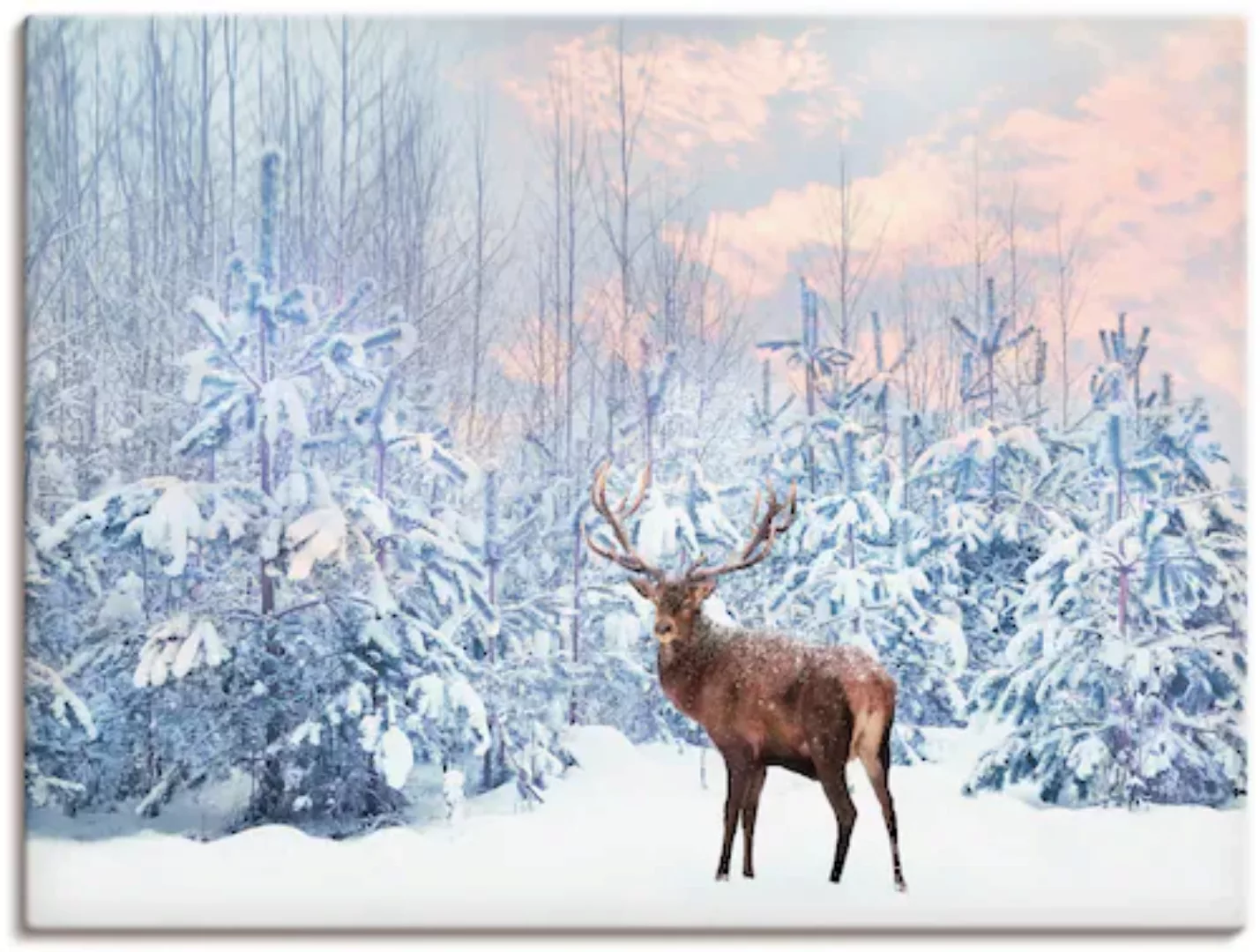 Artland Wandbild »Hirsch im Winterwald«, Hirschbilder, (1 St.), als Leinwan günstig online kaufen