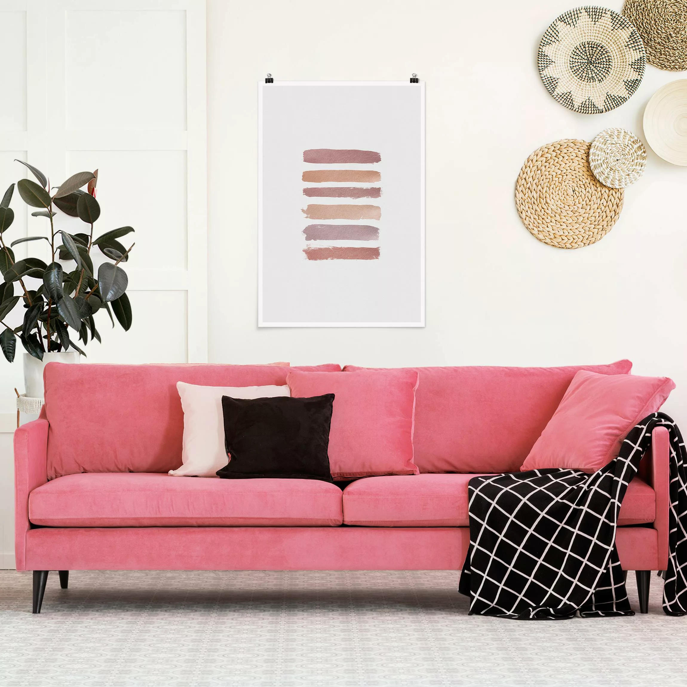 Poster Gedeckte Rosé Streifen günstig online kaufen