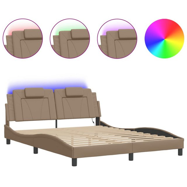 vidaXL Bett, Bettgestell mit LED Cappuccino-Braun 160x200 cm Kunstleder günstig online kaufen