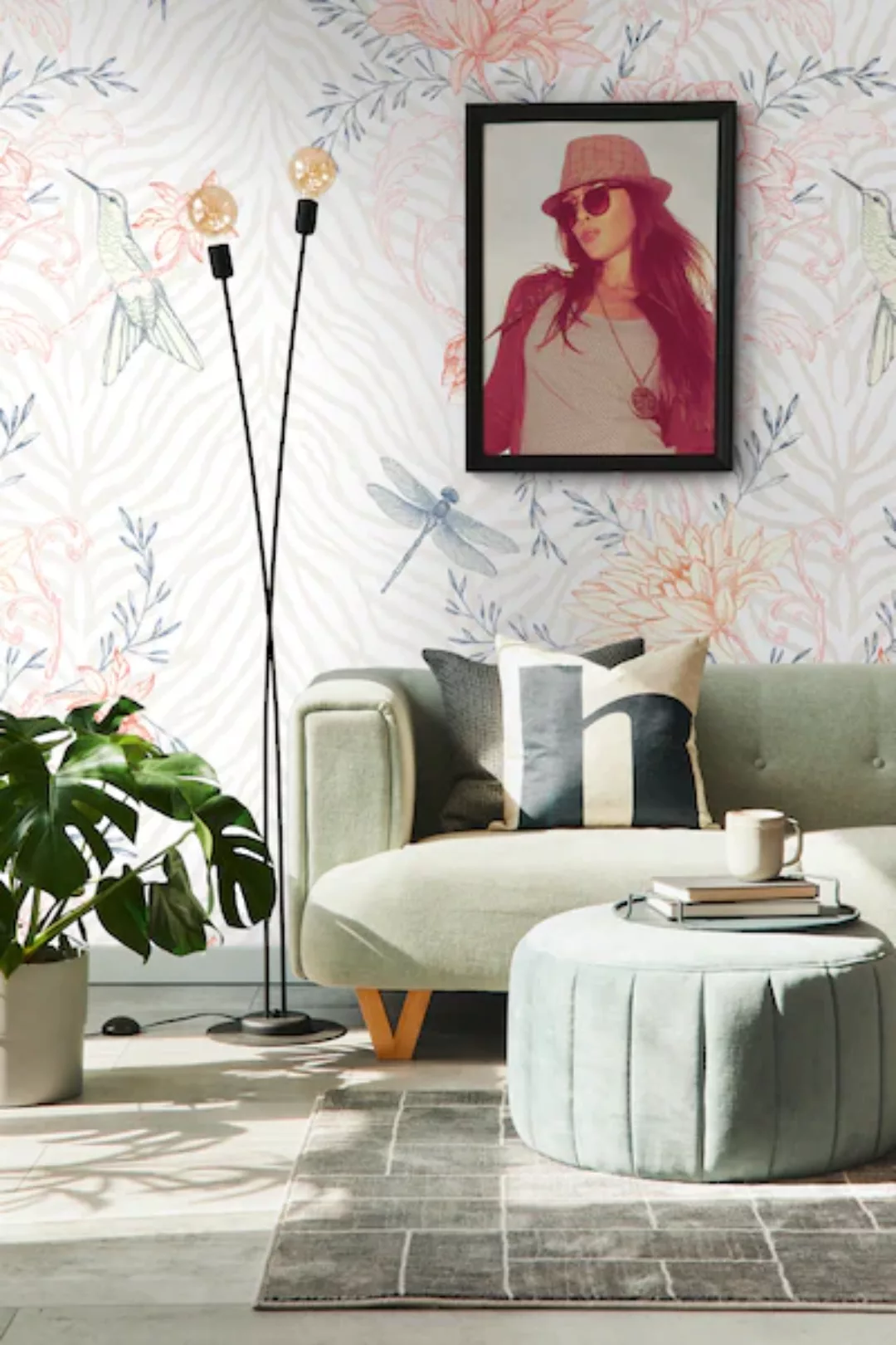 living walls Fototapete »Blumentapete«, matt, Fototapete Floral Libelle günstig online kaufen