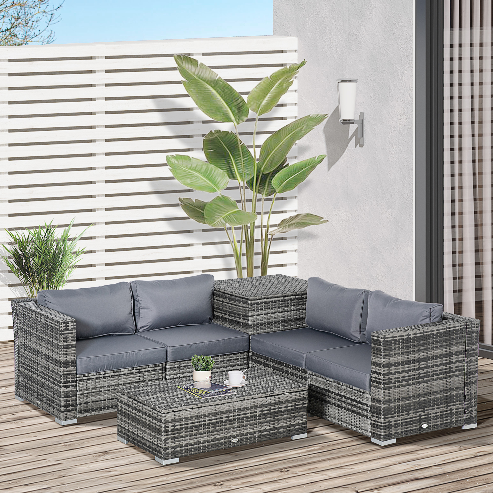 Outsunny Polyrattan Gartenmöbel Set für 4 Personen Sitzgarnitur mit Kissen günstig online kaufen