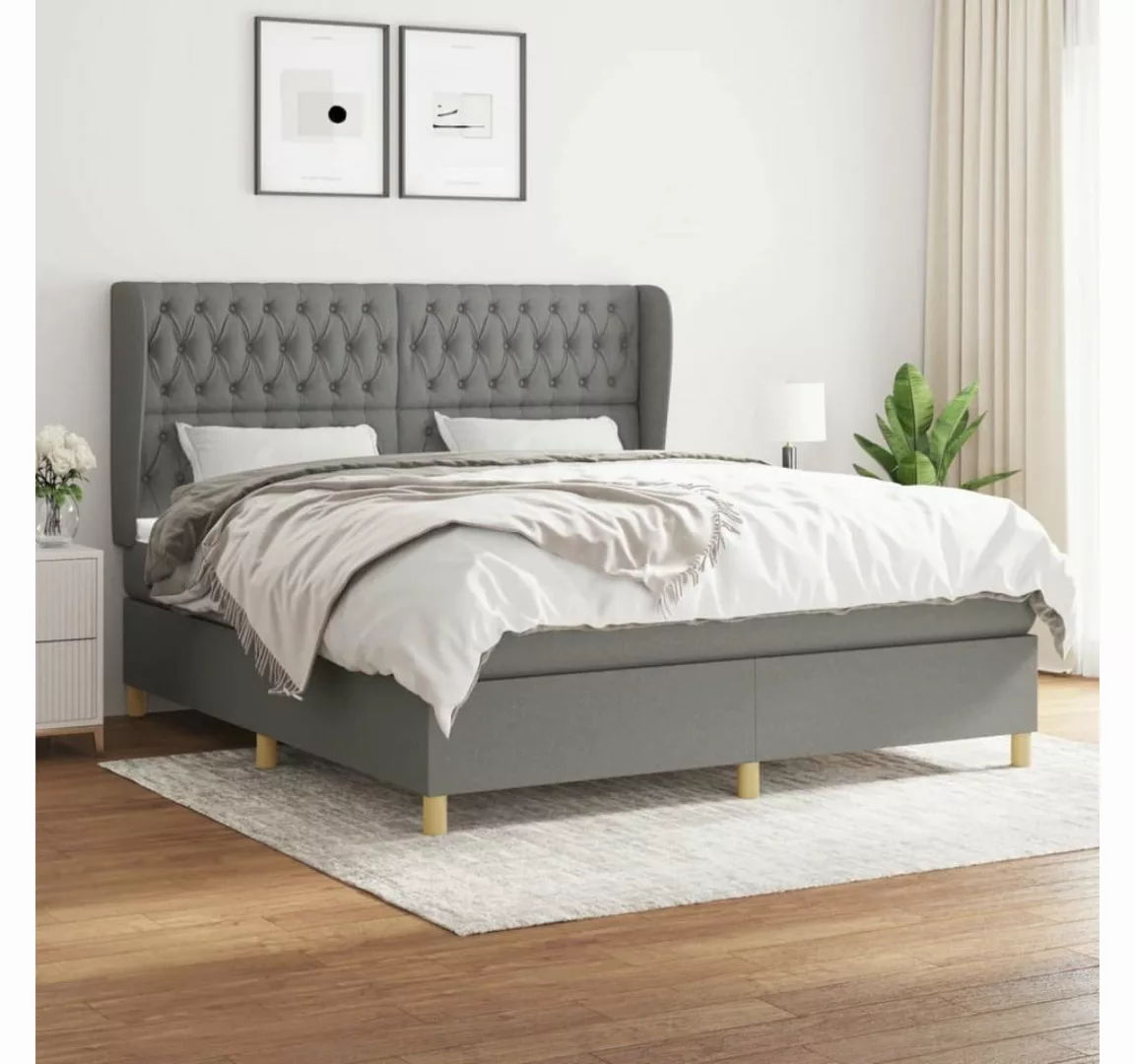 furnicato Bett Boxspringbett mit Matratze Dunkelgrau 180x200 cm Stoff günstig online kaufen