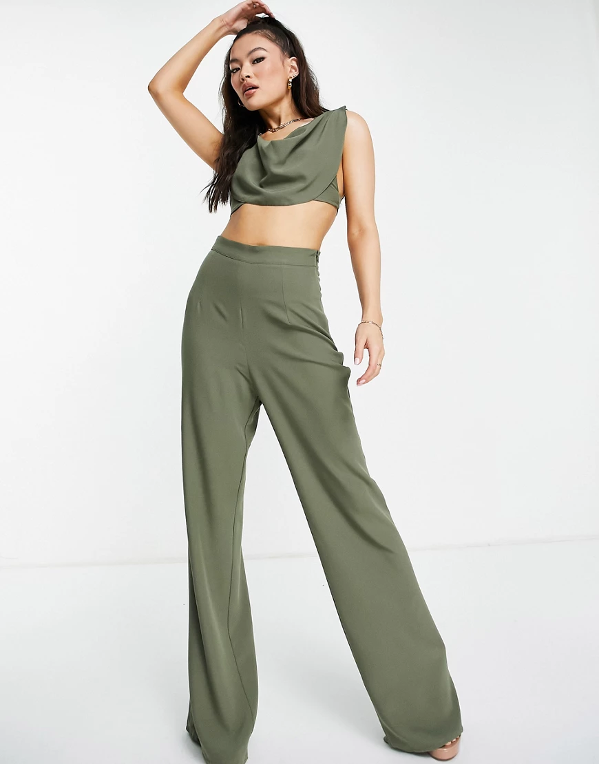 Vesper – Hose in Khaki mit weitem Bein, Kombiteil-Grün günstig online kaufen