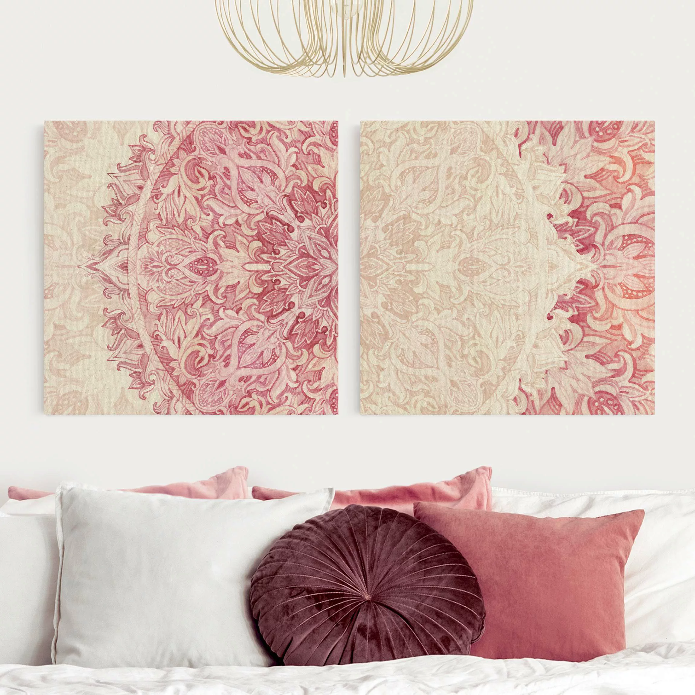 Leinwandbild 2-teilig Mandala Aquarell Ornament Set beige pink günstig online kaufen