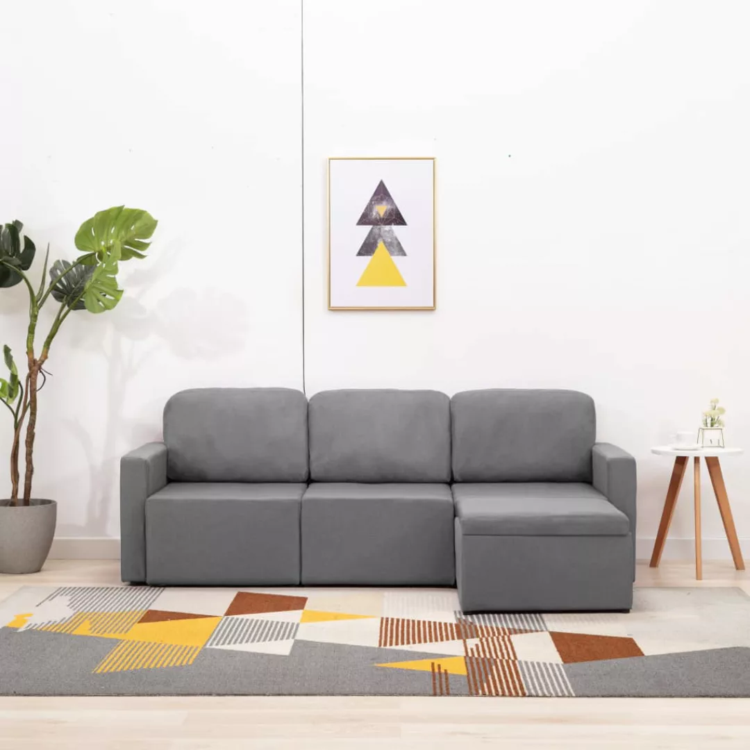 Modulares 3-sitzer-schlafsofa Hellgrau Stoff günstig online kaufen