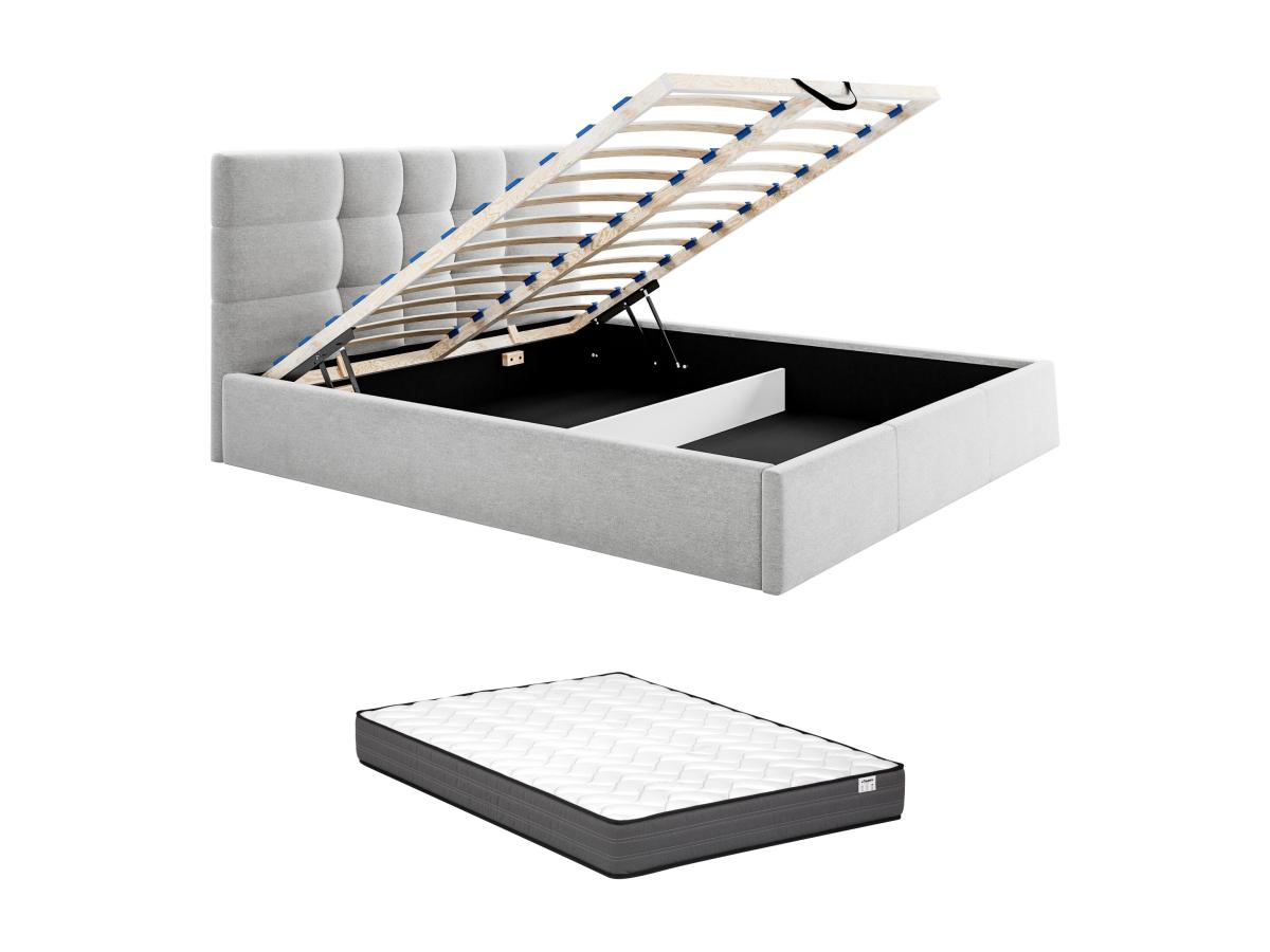 Polsterbett mit Bettkasten + Matratze - 180 x 200 cm - Stoff - Grau - ELIAV günstig online kaufen