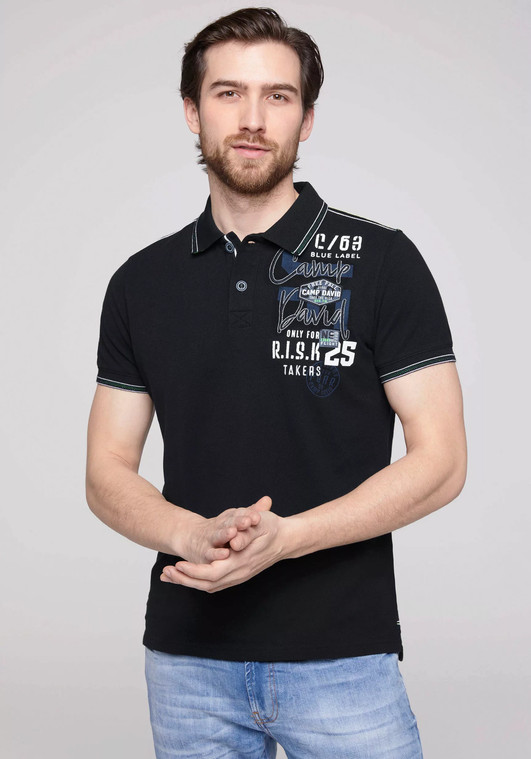 CAMP DAVID Poloshirt mit Kontrastnähten auf den Schultern günstig online kaufen