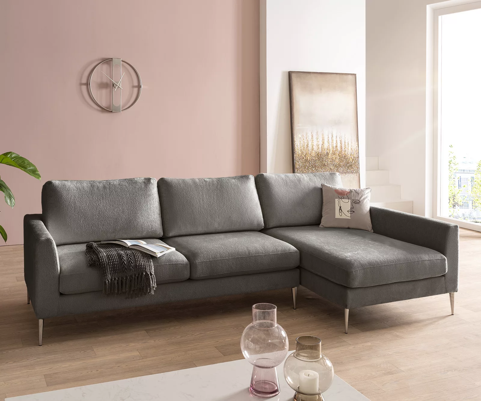 DELIFE Ecksofa Marla, ChenilleTaupe 285x140 cm Recamiere rechts Ecksofa günstig online kaufen