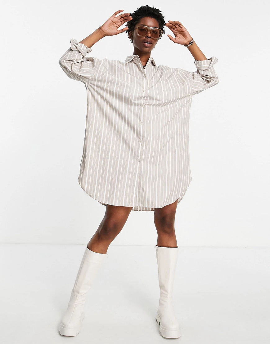 JJXX – Langärmliges Oversize-Hemdkleid aus Bio-Baumwollmix in Steingrau ges günstig online kaufen