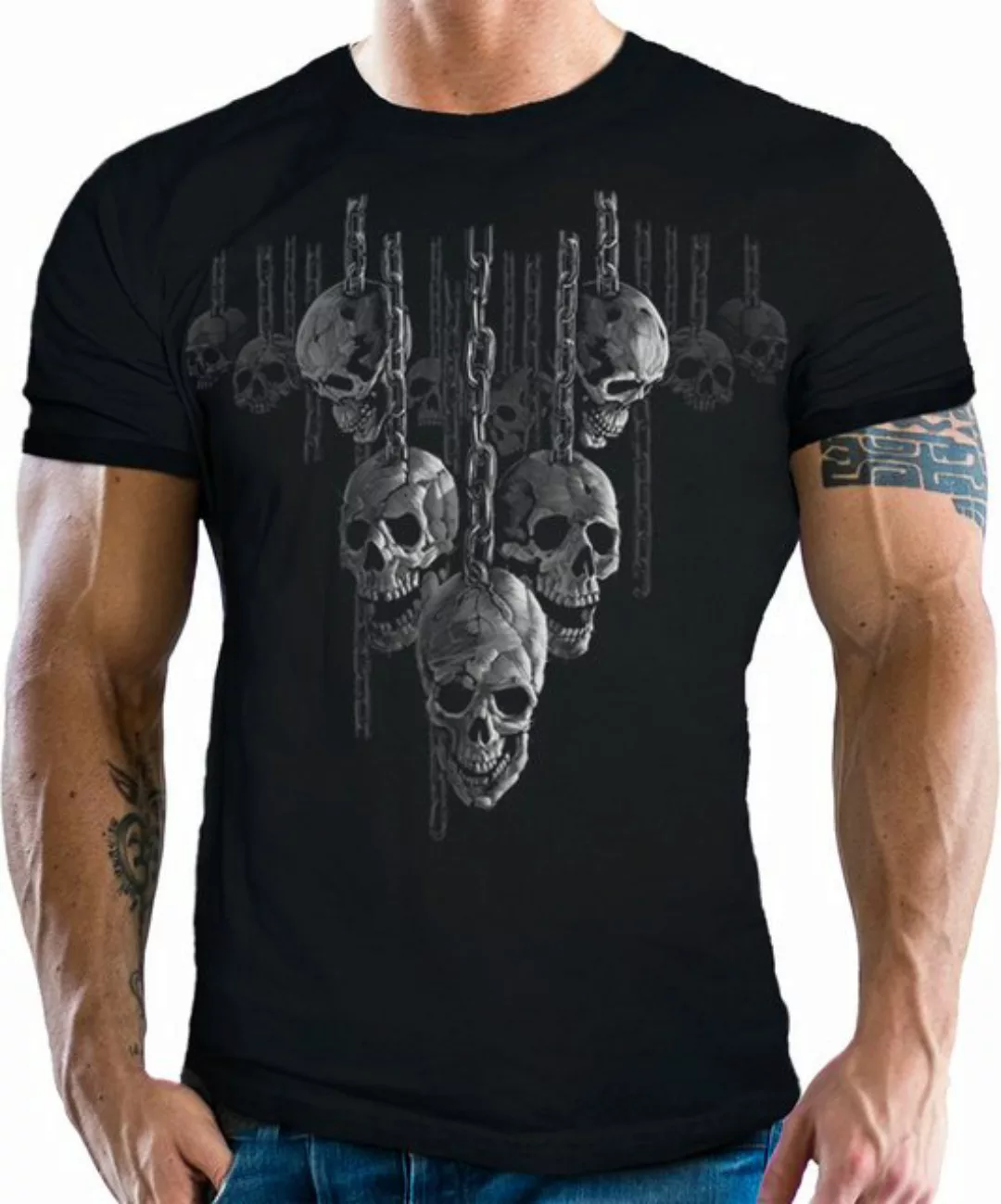 LOBO NEGRO® T-Shirt für Occult Gothic Dark Fans: Chained Skulls günstig online kaufen
