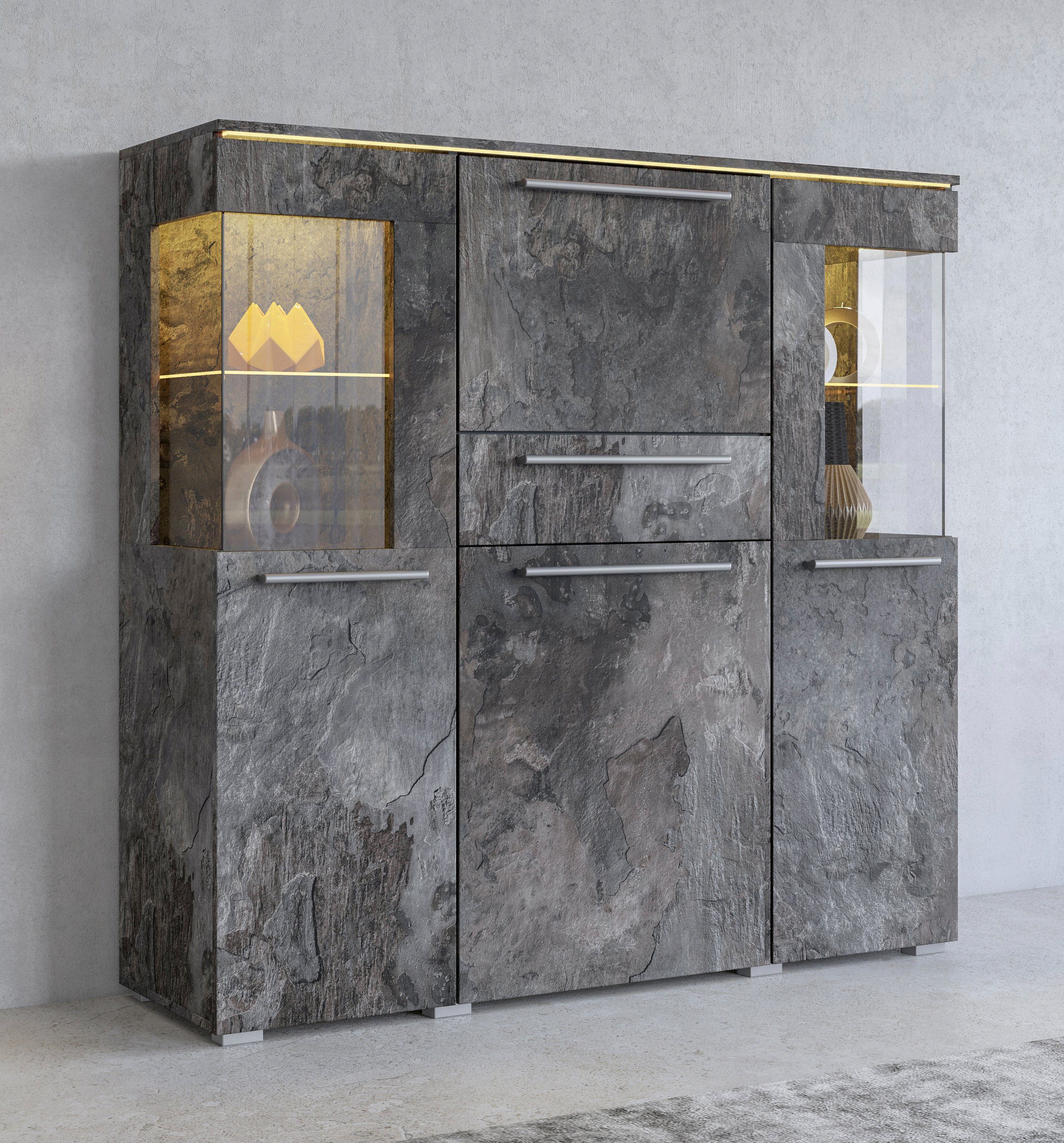 INOSIGN Highboard "India,Breite 130cm, stilvolle Hochkommode 3Türen, Klappe günstig online kaufen