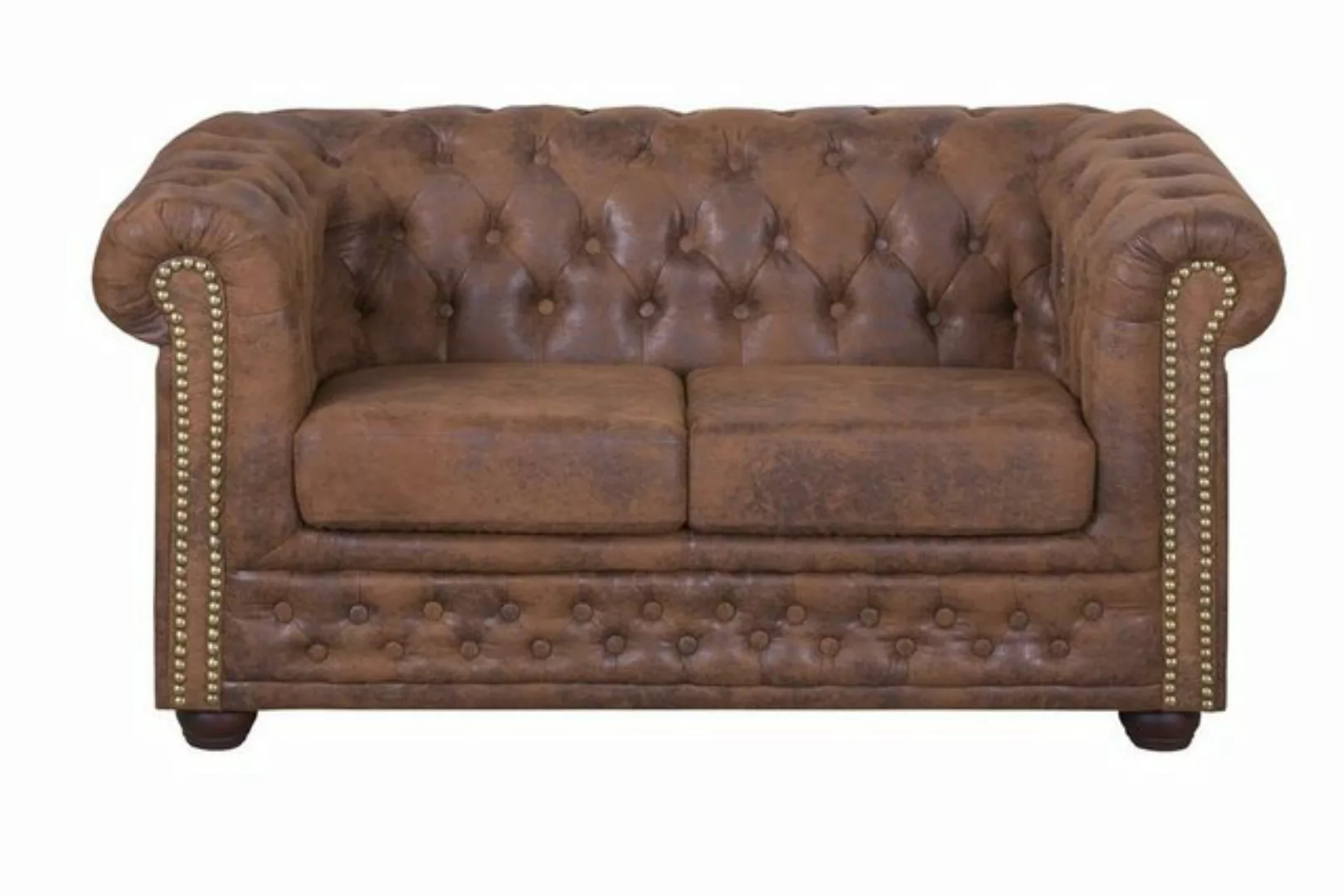 Küchen-Preisbombe Sofa Edles Chesterfield 2 Sitzer Mikrofaser Vintage braun günstig online kaufen