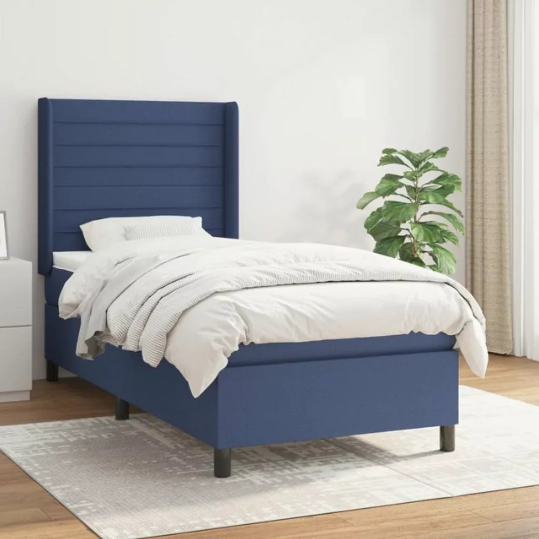 vidaXL Bett Boxspringbett mit Matratze Blau 90x200 cm Stoff günstig online kaufen