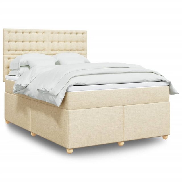 vidaXL Boxspringbett, Boxspringbett mit Matratze Creme 140x200 cm Stoff günstig online kaufen