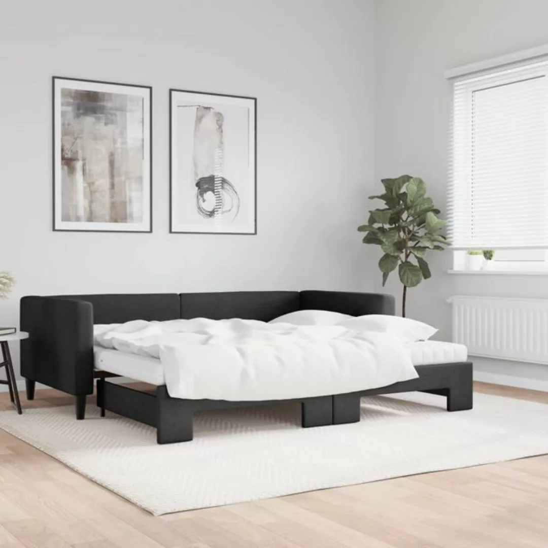 vidaXL Gästebett Tagesbett Ausziehbar mit Matratzen Schwarz 90x200 cm Stoff günstig online kaufen