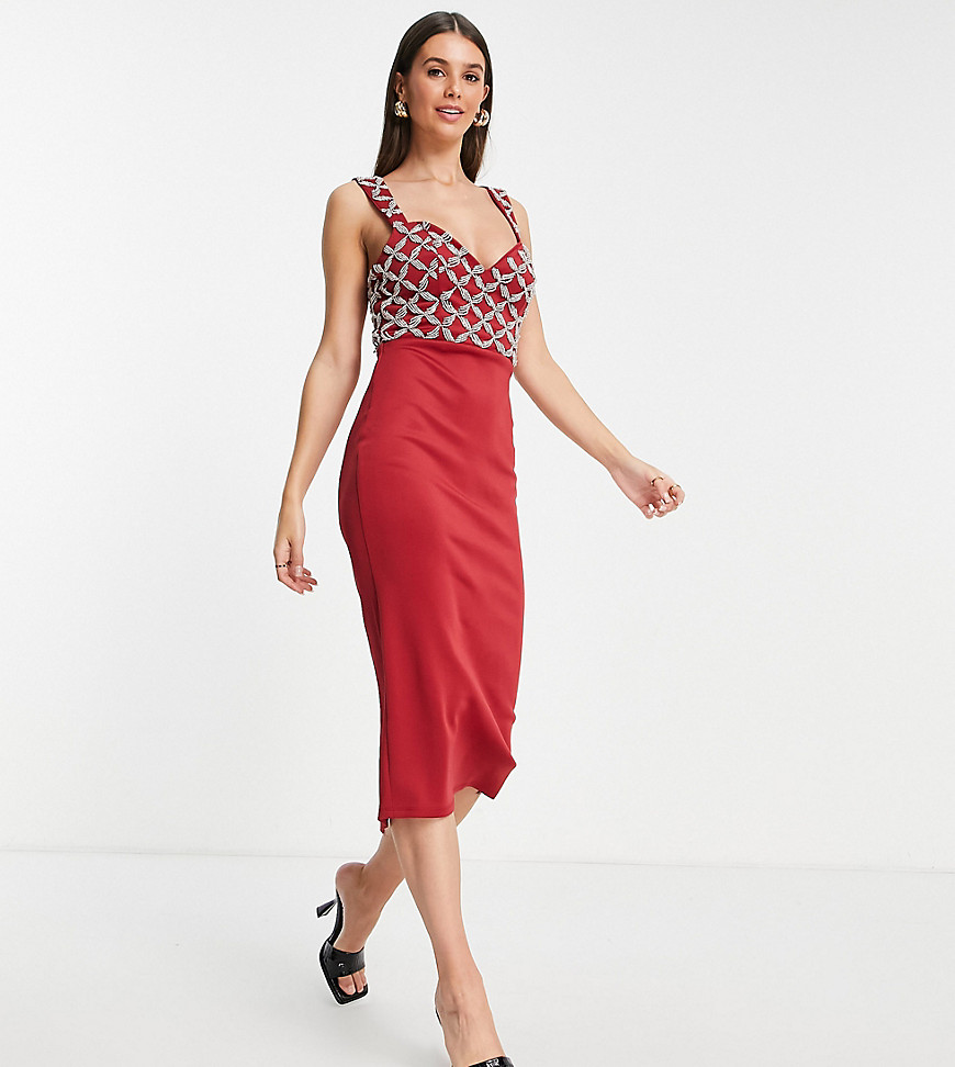 ASOS DESIGN Tall – Midi-Bleistiftkleid im Wickeldesign in Ochsenblutrot mit günstig online kaufen