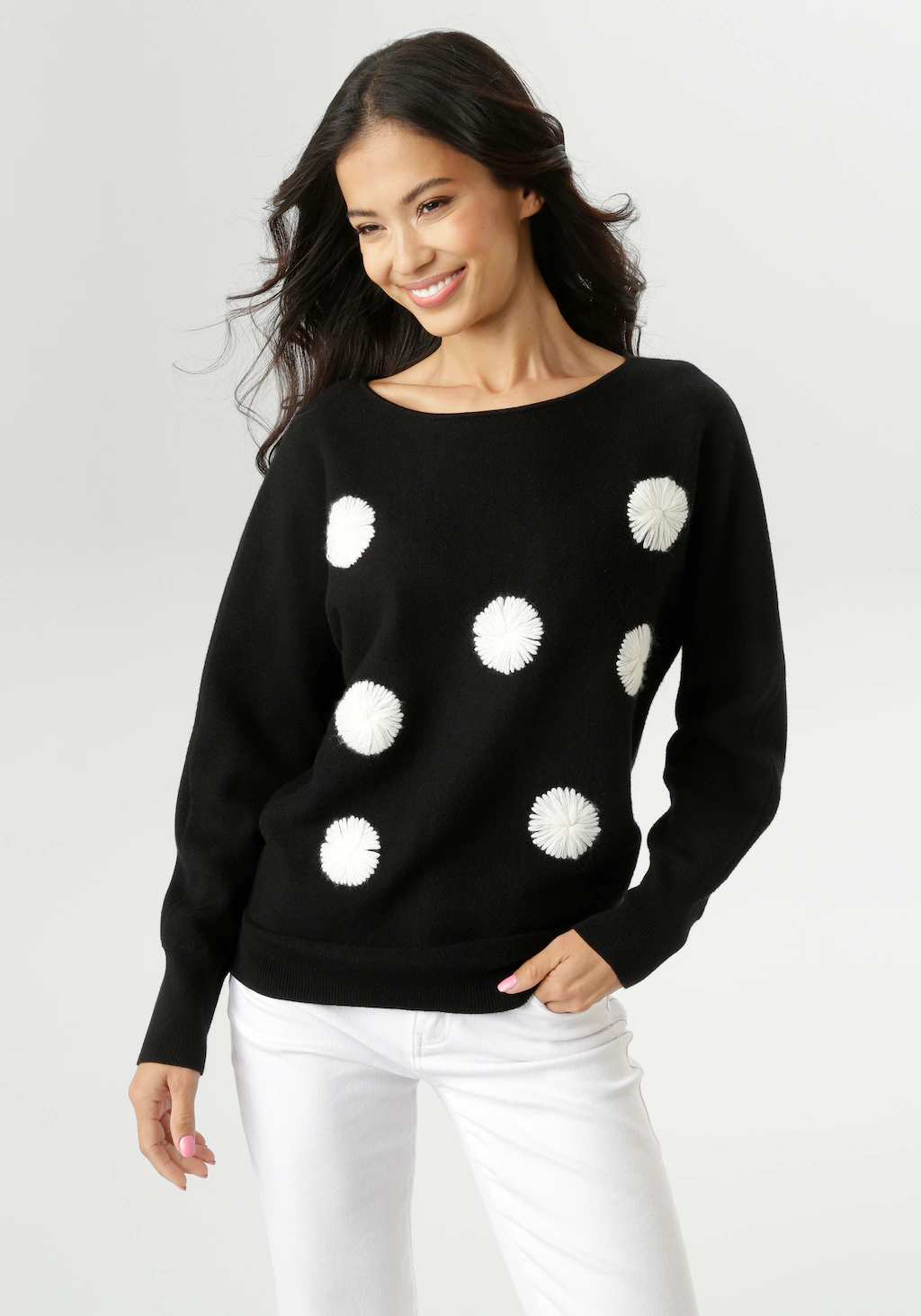 Aniston SELECTED Strickpullover, mit extravaganten, aufgestickten Punkten v günstig online kaufen