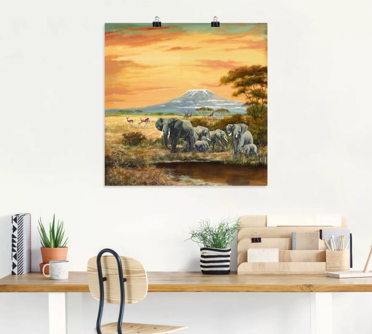 Artland Wandbild »Afrikalandschaft mit Elefanten«, Wildtiere, (1 St.), als günstig online kaufen