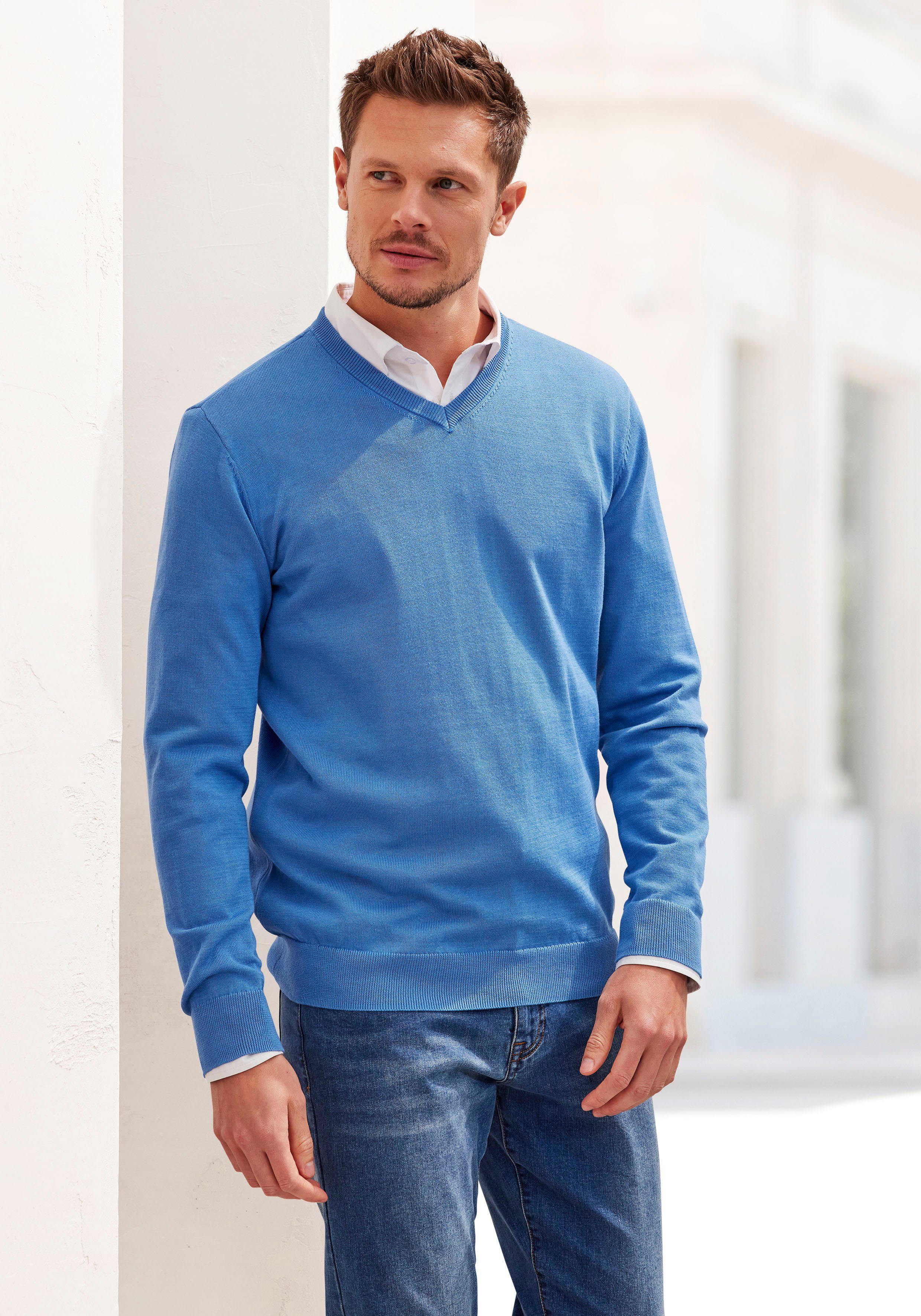 H.I.S Strickpullover, mit V-Ausschnitt, Pullover aus Feinstrick, Baumwollmi günstig online kaufen