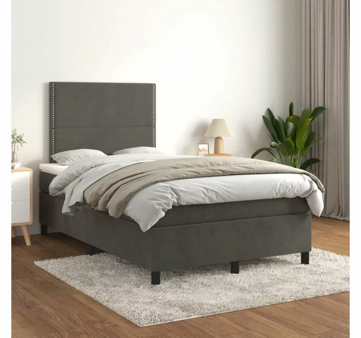 furnicato Bett Boxspringbett mit Matratze Dunkelgrau 120x200 cm Samt günstig online kaufen