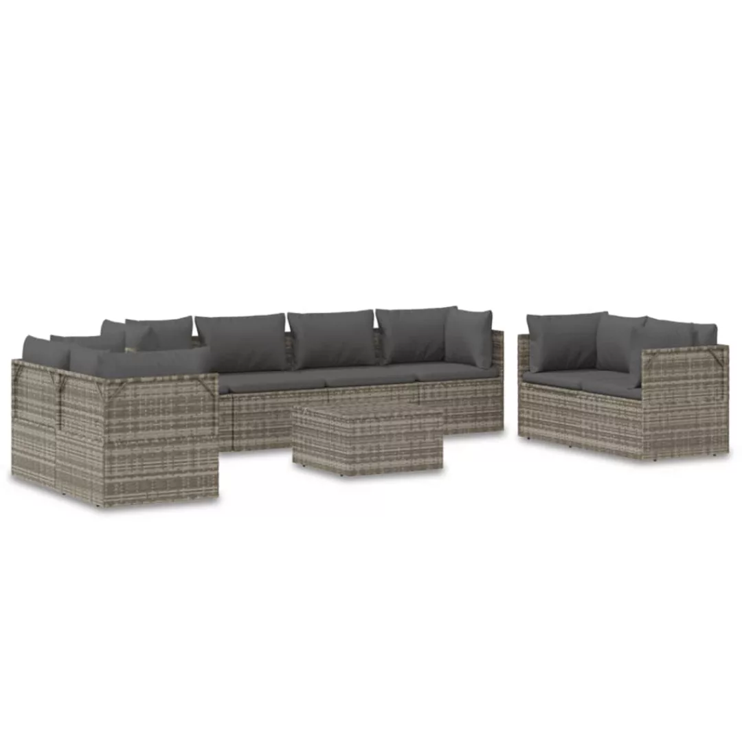 Vidaxl 9-tlg. Garten-lounge-set Mit Kissen Grau Poly Rattan günstig online kaufen