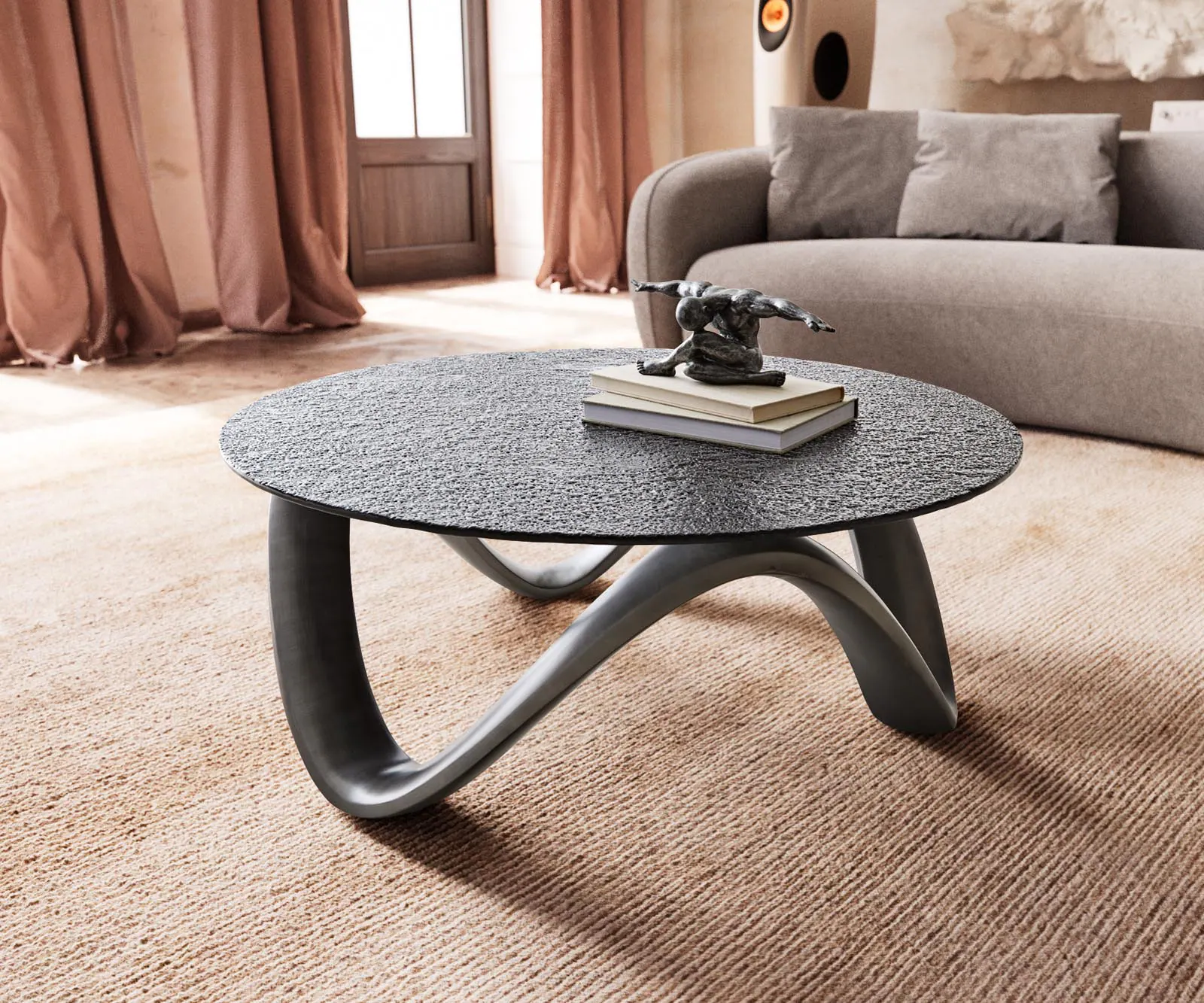 Couchtisch Tanju 90x90 cm Metallic Silber mit Reliefglas Grau günstig online kaufen