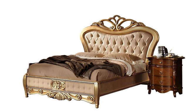 Xlmoebel Bett Goldenes Chesterfield-Bett aus massivem Barockholz - Doppelbe günstig online kaufen