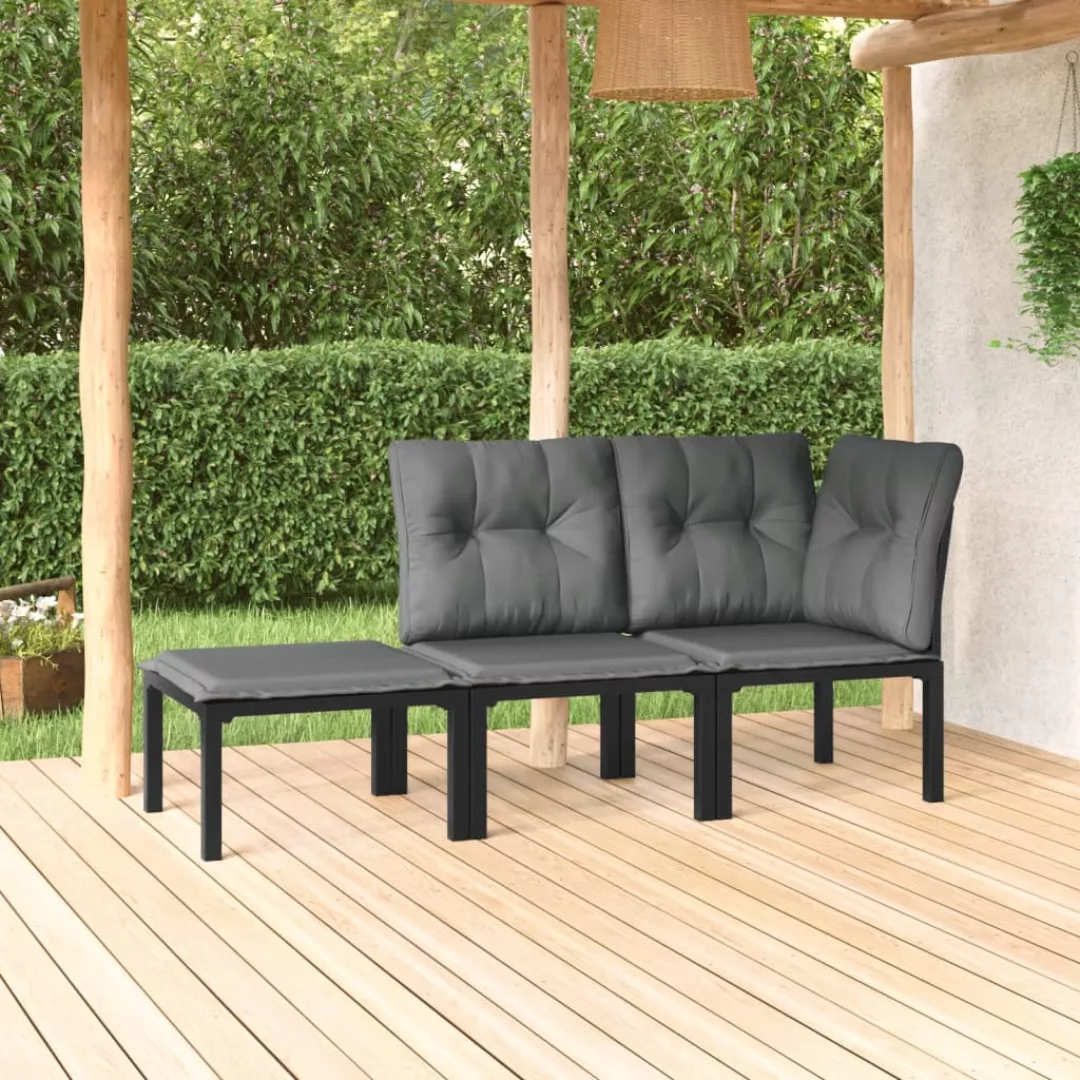 Vidaxl 3-tlg. Garten-lounge-set Schwarz Und Grau Poly Rattan günstig online kaufen