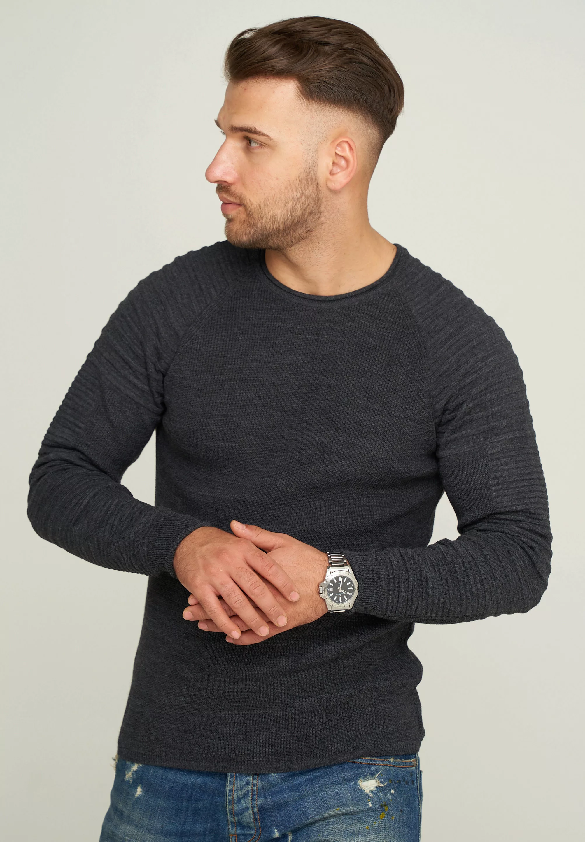 behype Strickpullover "MKstep91", mit Biker-Steppung günstig online kaufen