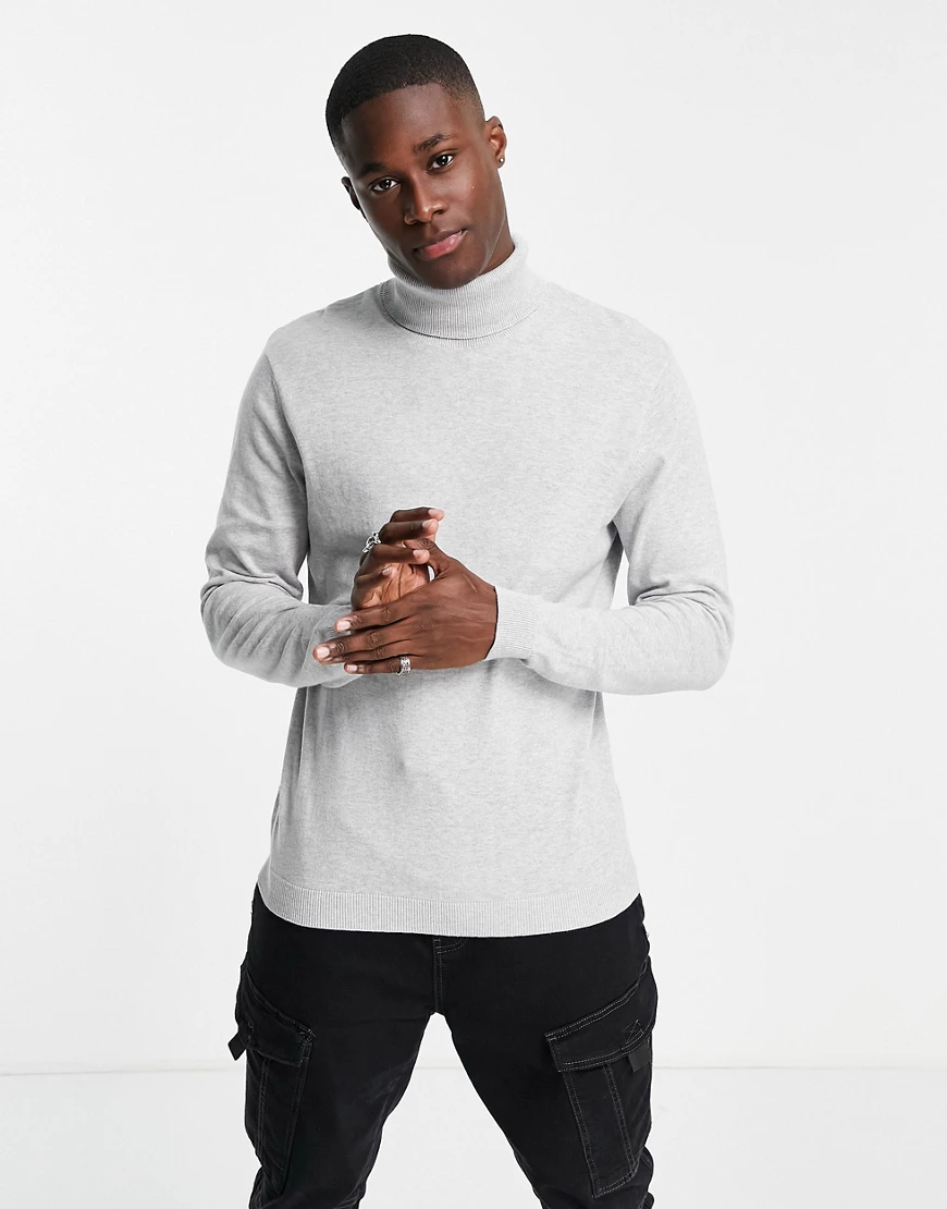 ASOS DESIGN – Rollkragenpullover aus Baumwollstrick in hellem Kalkgrau günstig online kaufen