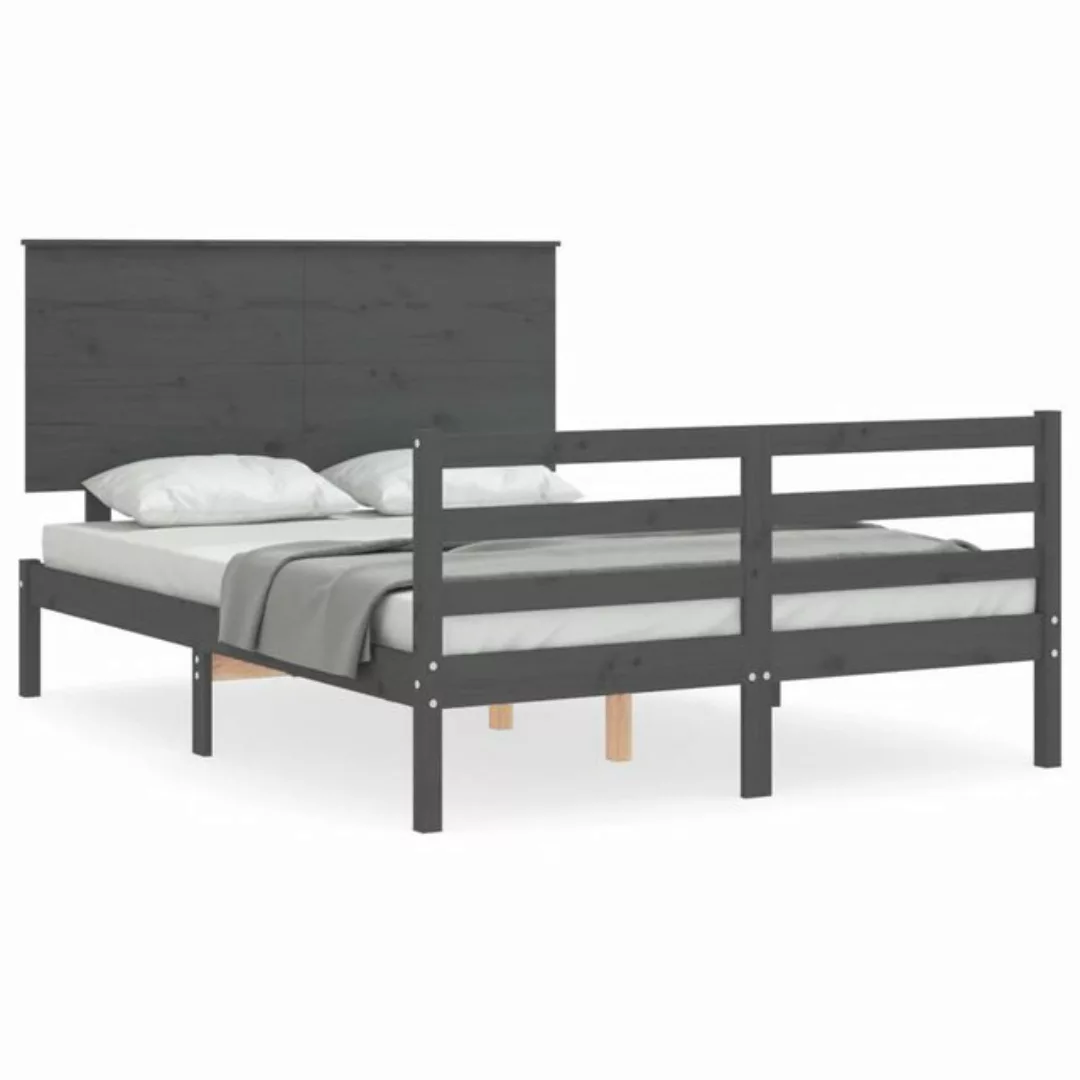 vidaXL Bett Massivholzbett mit Kopfteil Grau 140x190 cm günstig online kaufen