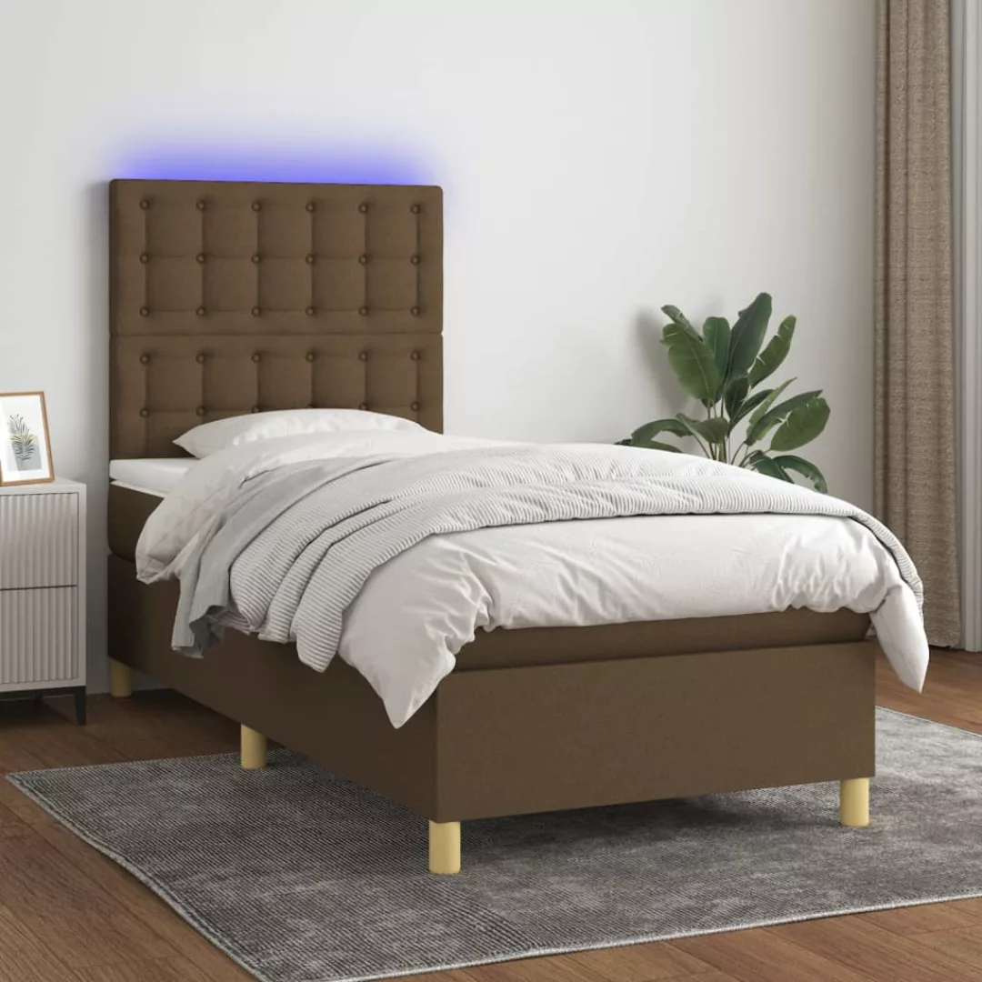 Vidaxl Boxspringbett Mit Matratze & Led Dunkelbraun 100x200 Cm Stoff günstig online kaufen