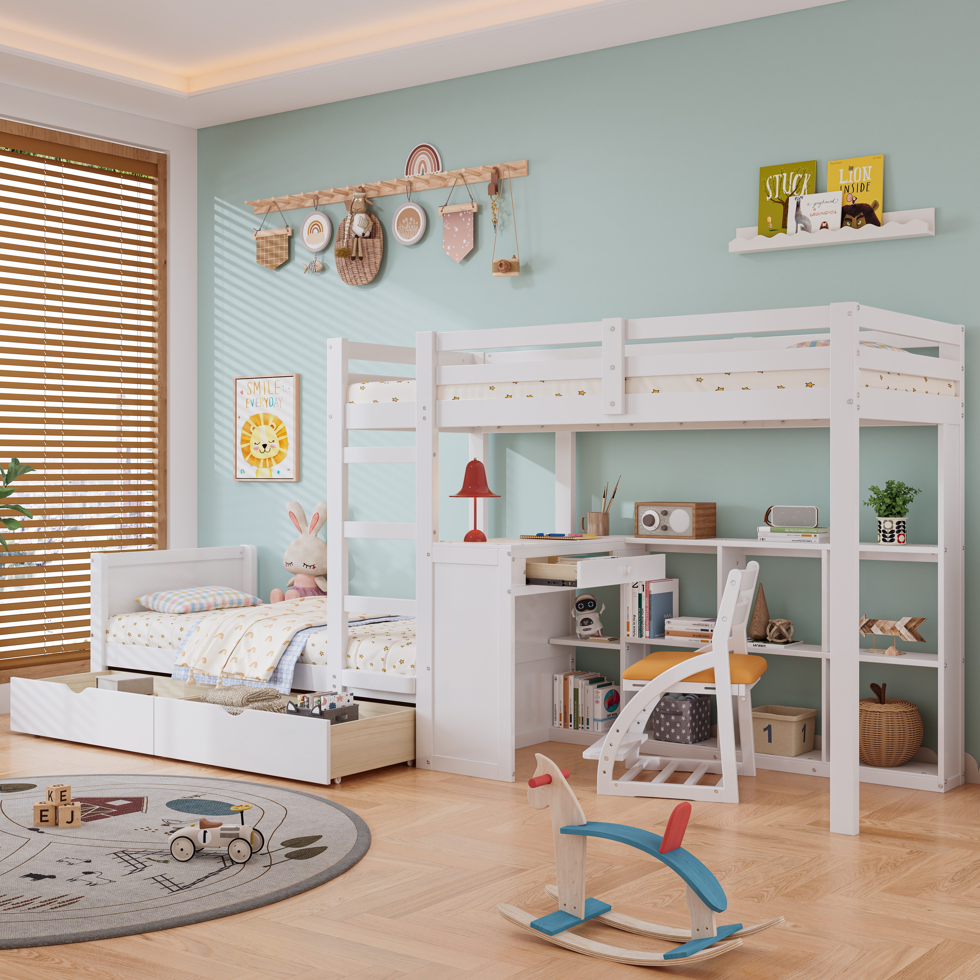 Flieks Etagenbett, Kinderbett 90x200cm mit Schreibtisch, günstig online kaufen