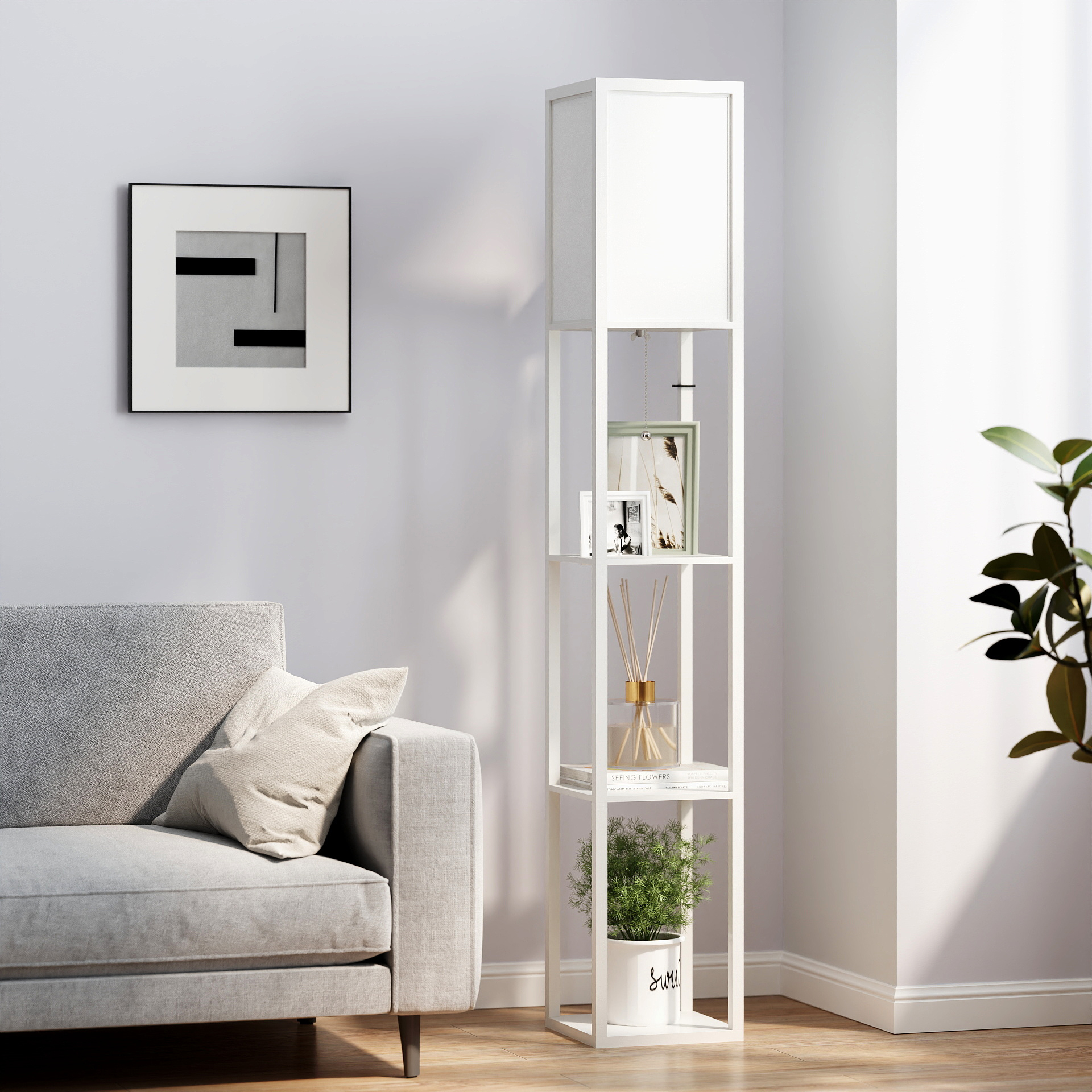 HOMCOM Stehleuchte elegante Stehlampe mit 3 Regalen E27 bis 40W für Wohn un günstig online kaufen
