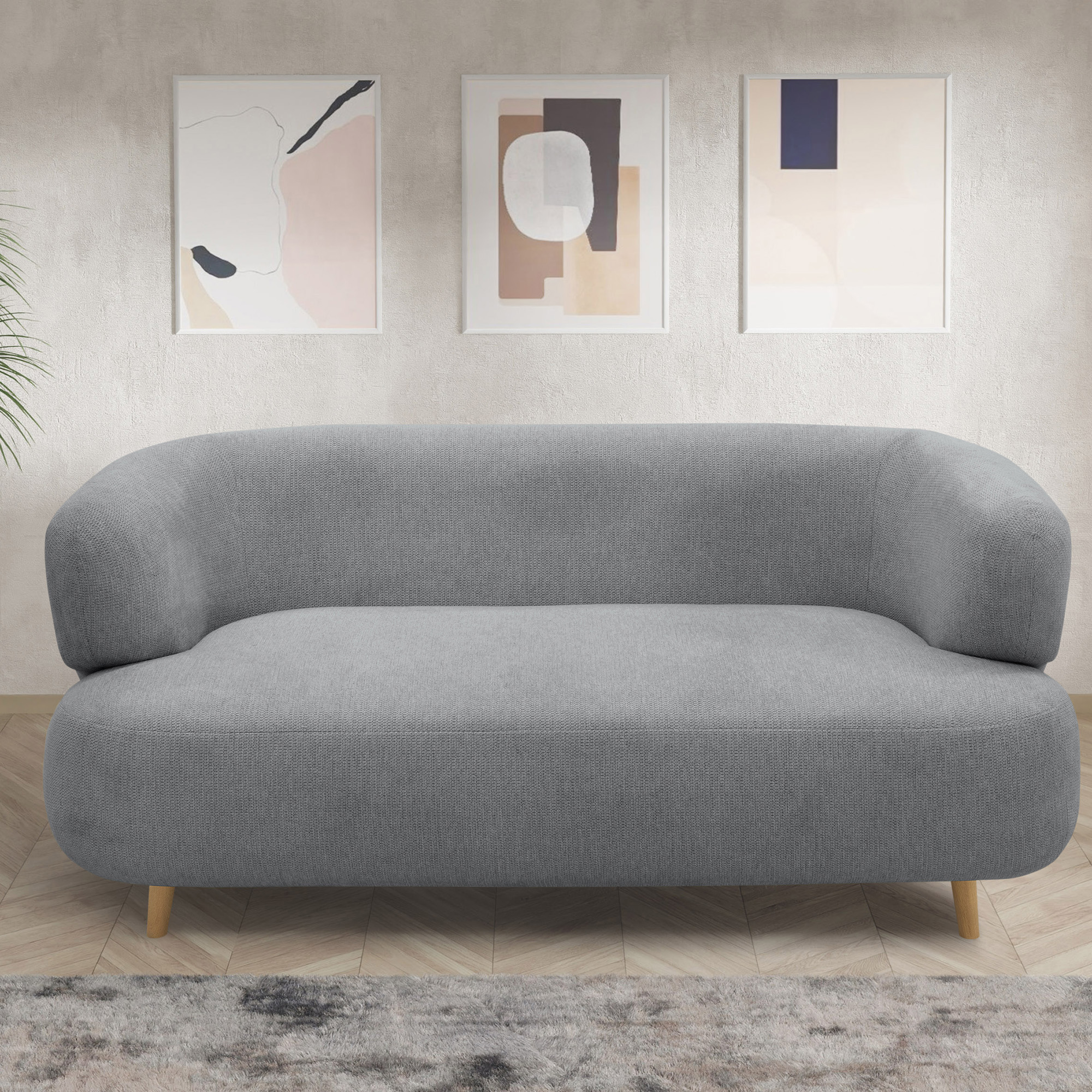 Sofa 800014, 2-Sitzer, runde Ecken, Holzfüße Eiche, 2er Couch, 86 x 73 x 16 günstig online kaufen