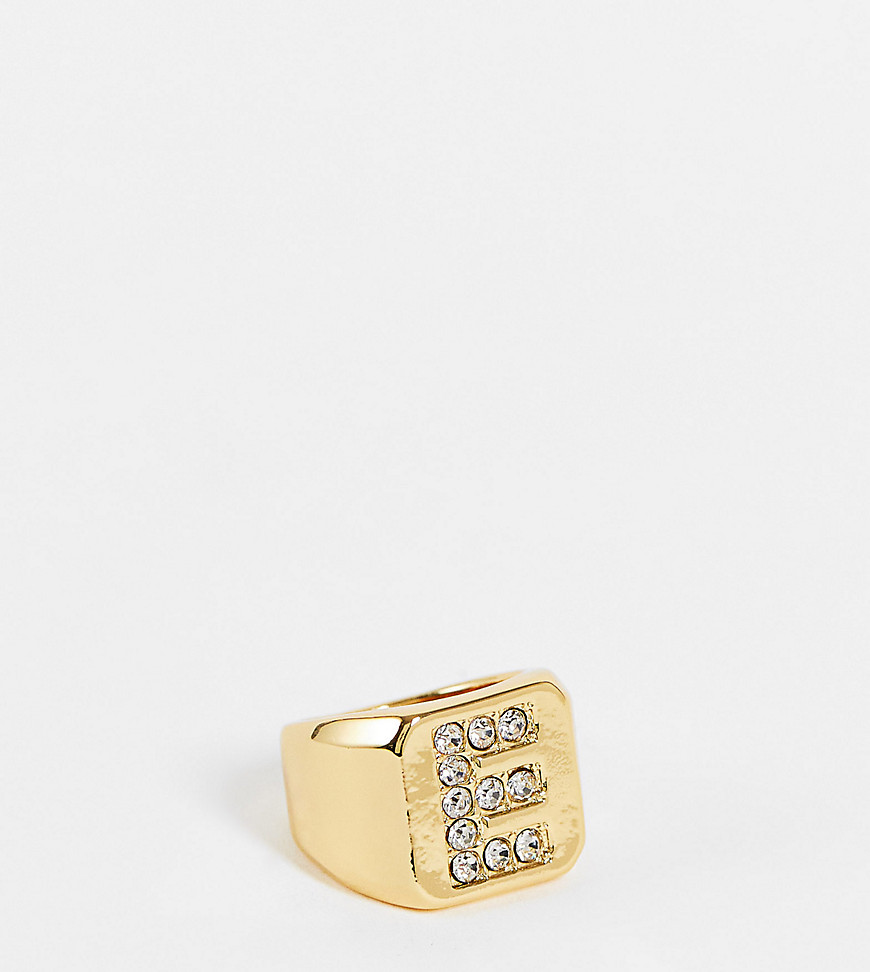 ASOS DESIGN – 14-karätig vergoldeter Ring mit „E“-Initialendesign-Goldfarbe günstig online kaufen