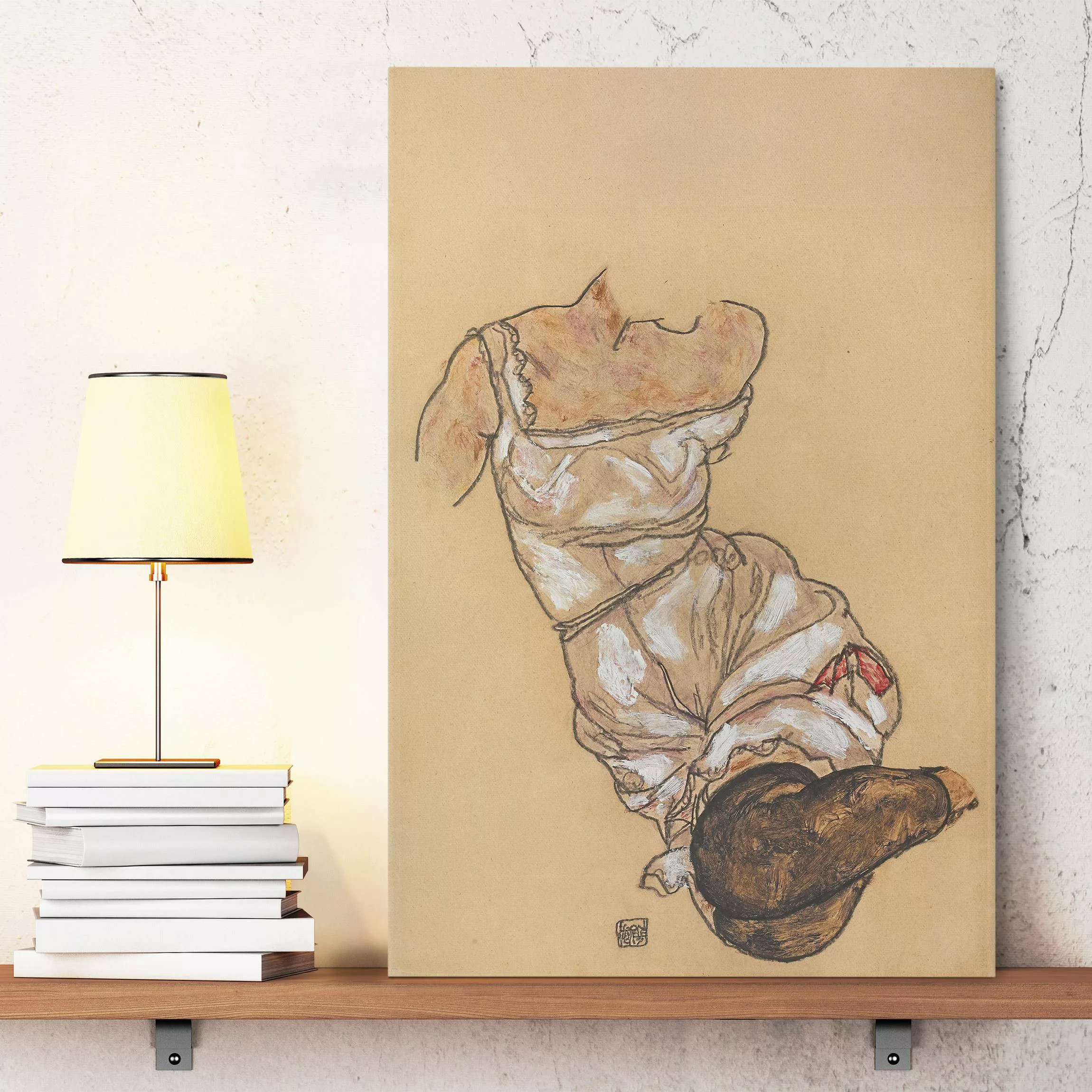 Leinwandbild Kunstdruck Egon Schiele - Weiblicher Torso in Unterwäsche günstig online kaufen