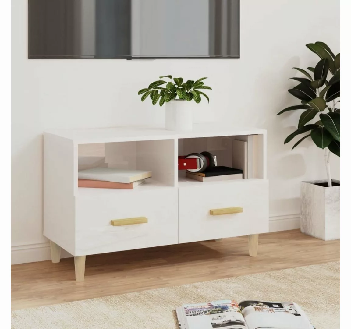 furnicato TV-Schrank Hochglanz-Weiß 80x36x50 cm Holzwerkstoff günstig online kaufen