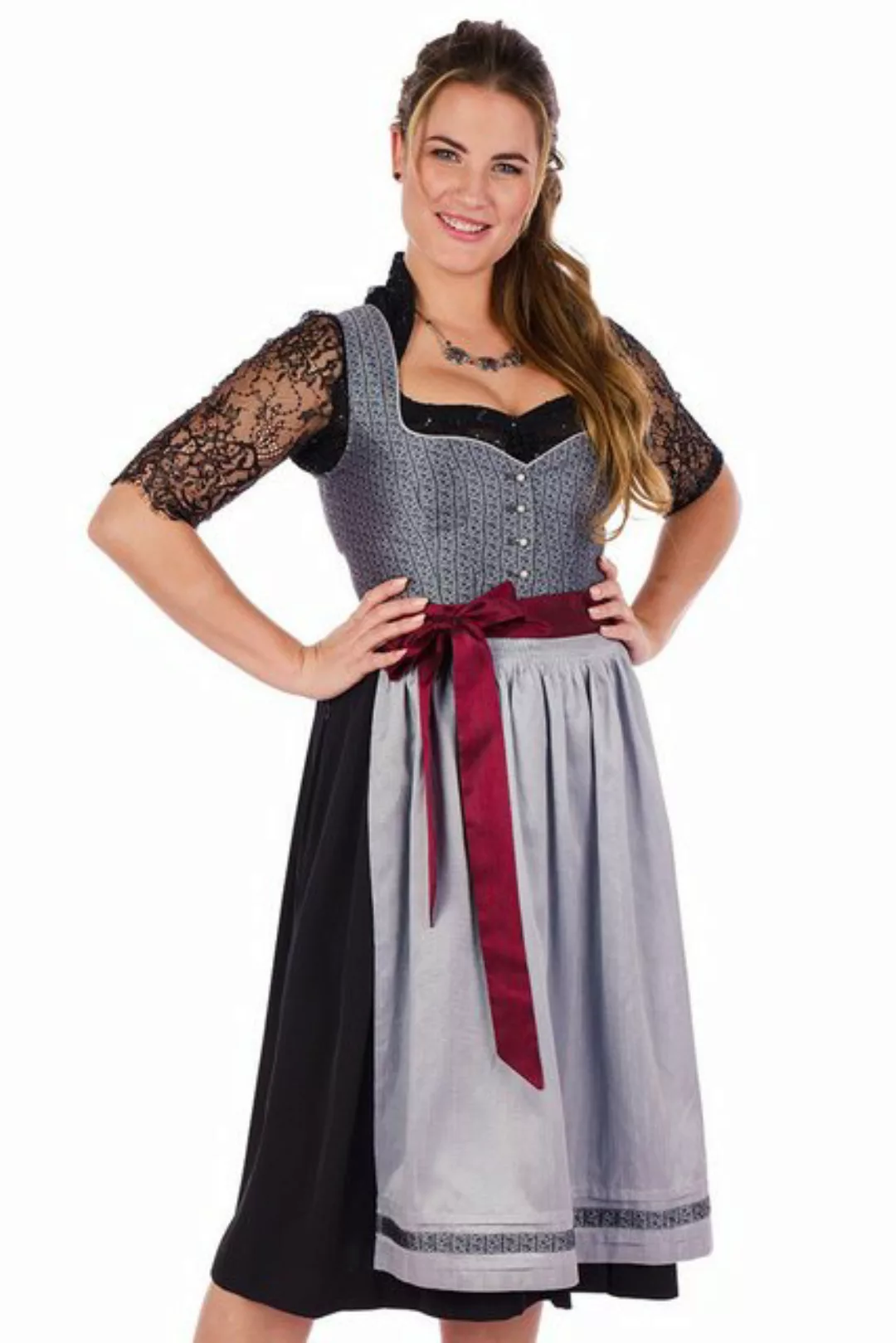 Spieth & Wensky Dirndl Midi Dirndl 2tlg. - ANTONIA - silbergrau/schwarz günstig online kaufen