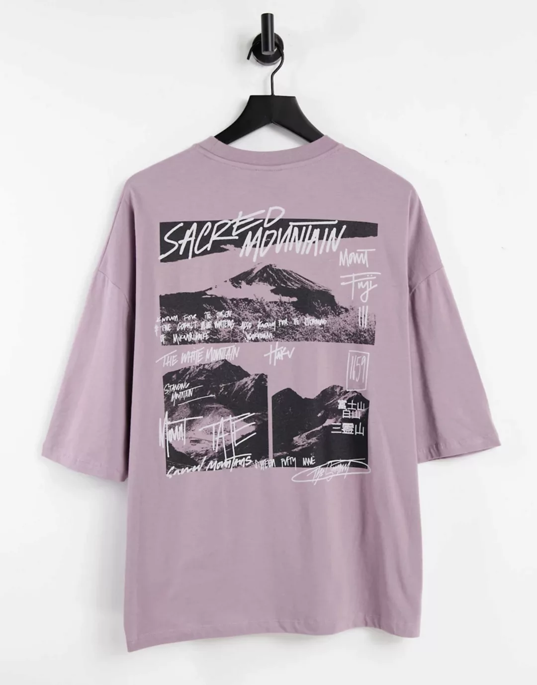 ASOS DESIGN – Oversize-T-Shirt in Lila mit Bergprint hinten günstig online kaufen