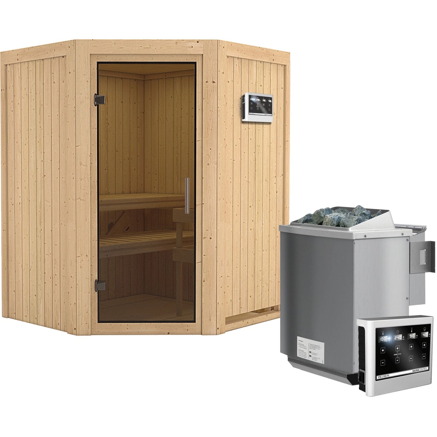 Karibu Sauna-Set Lyra inkl. Bio-Ofen 9 kW mit ext. Steuerung, Tür Graphit günstig online kaufen