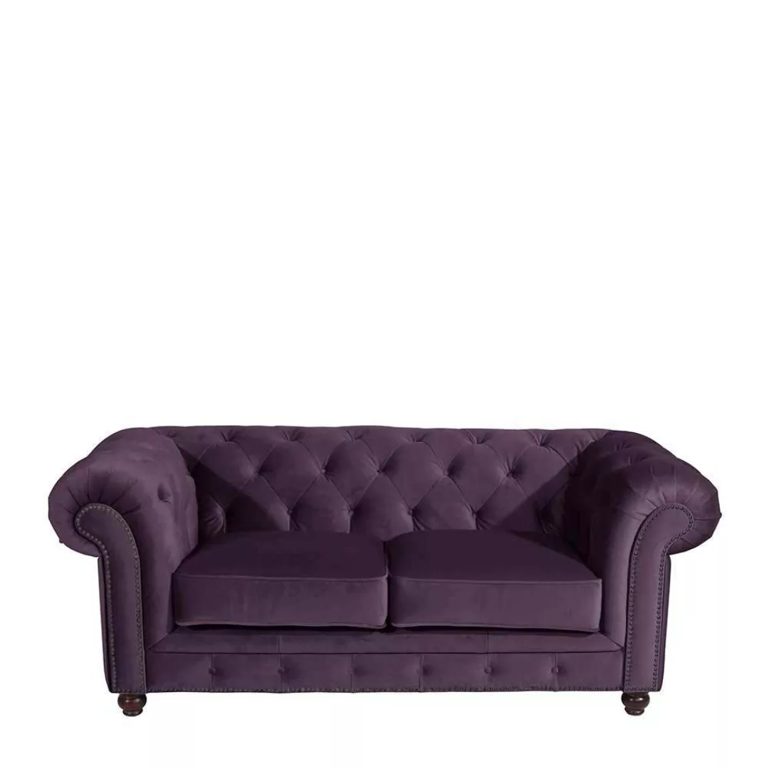 Sofa für zwei Personen im Chesterfield Look dunkellila Samtvelours günstig online kaufen