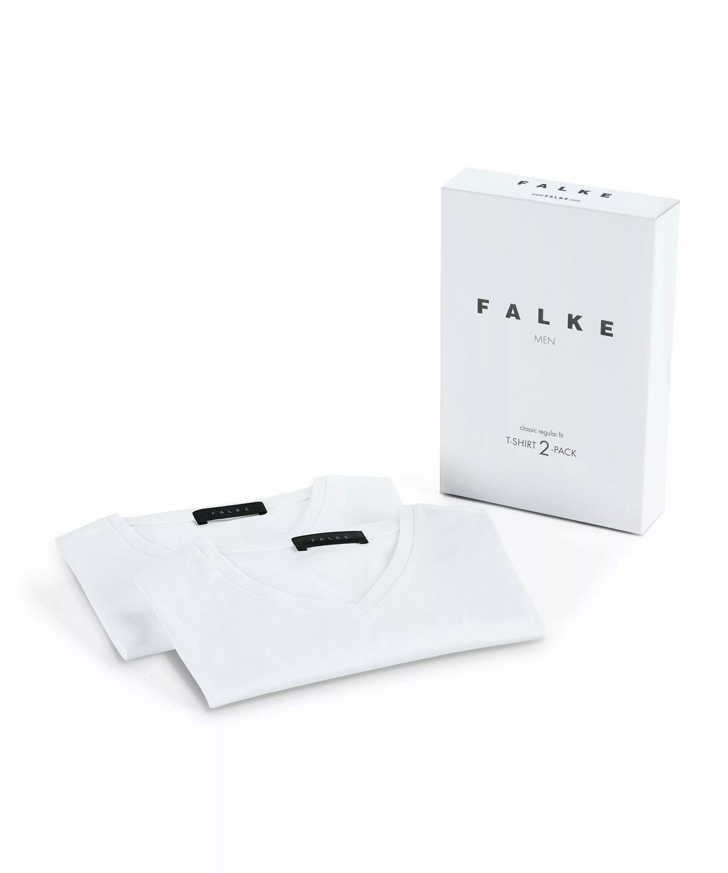 FALKE 2-Pack Herren T-Shirt V-Ausschnitt, S, Weiß, Uni, Baumwolle, 1169100- günstig online kaufen