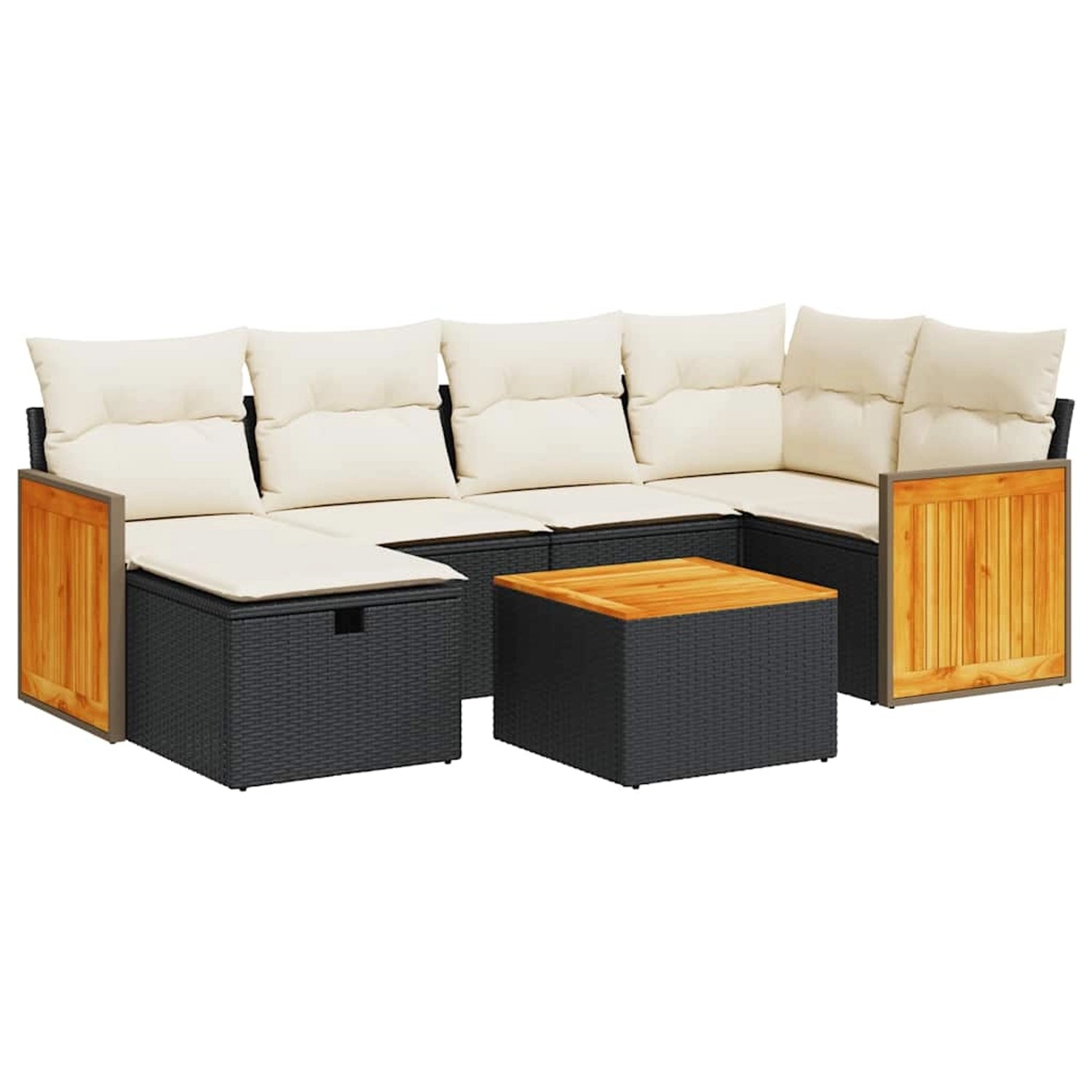 vidaXL 7-Tlg Garten-Sofagarnitur mit Kissen Schwarz Poly Rattan 3326032 günstig online kaufen