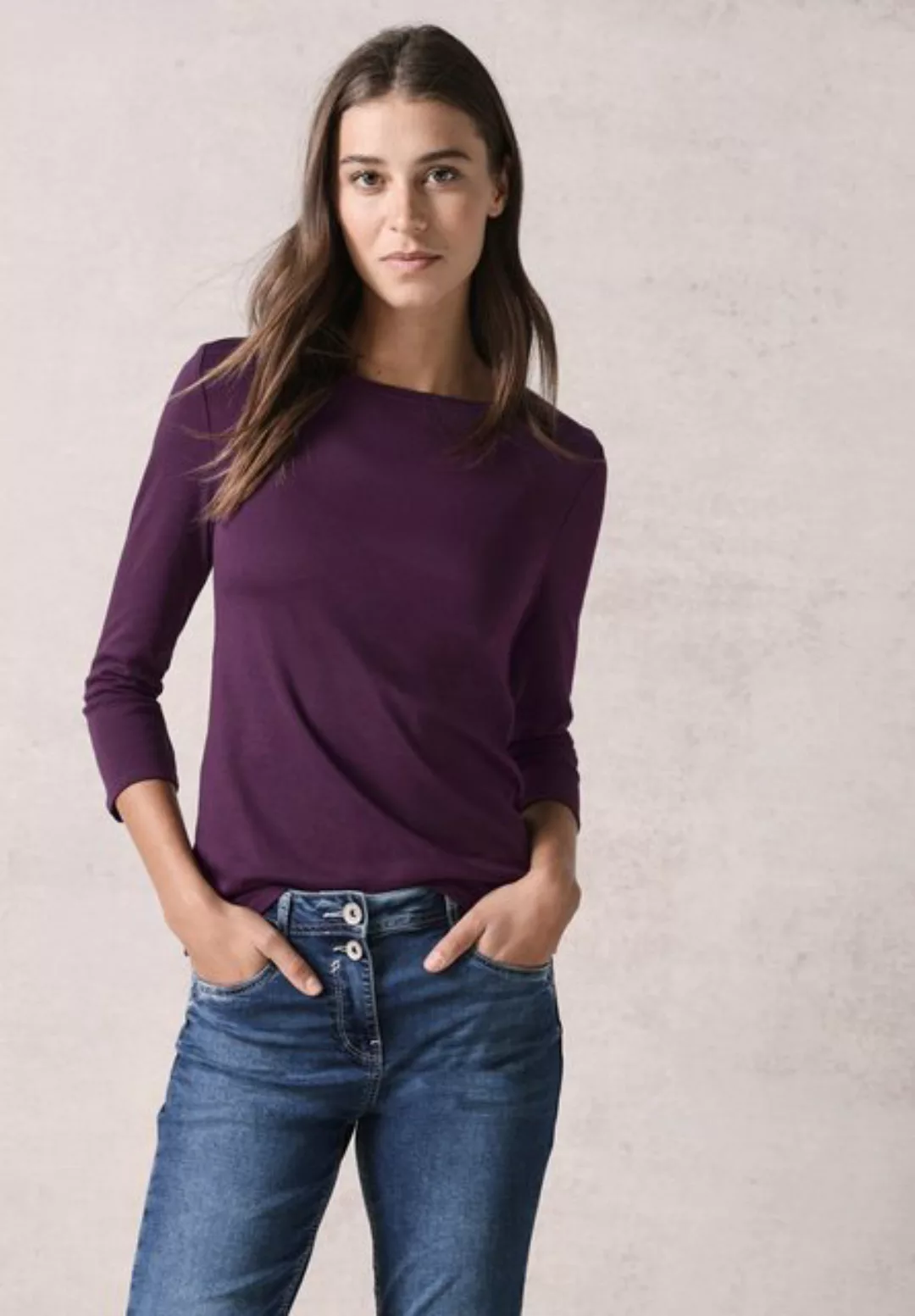 Cecil 3/4-Arm-Shirt Cecil Basic T-Shirt in Unifarbe in Beloved Berry (1-tlg günstig online kaufen