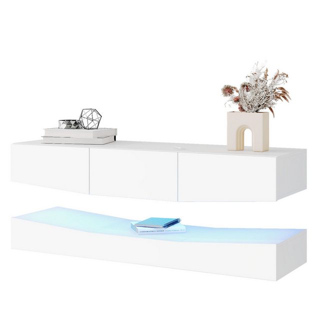 Fine Life Pro TV-Schrank TV Board Weiss Hochglanz Hängend TV Stand (Wand be günstig online kaufen