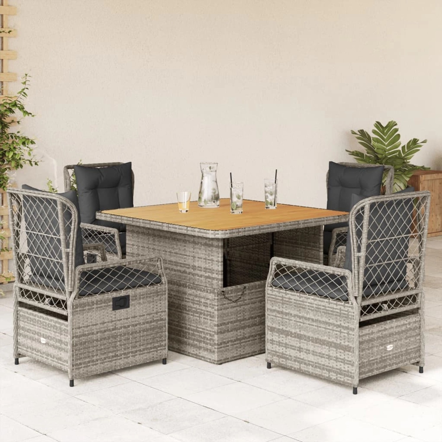 vidaXL 5-tlg Garten-Essgruppe mit Kissen Grau Poly Rattan Modell 103 günstig online kaufen