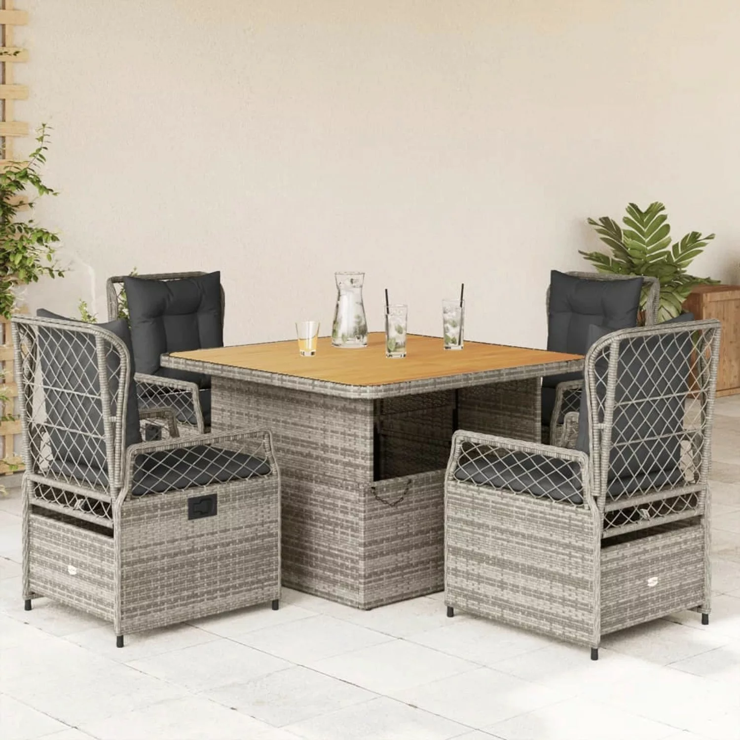 vidaXL 5-tlg Garten-Essgruppe mit Kissen Grau Poly Rattan Modell 103 günstig online kaufen