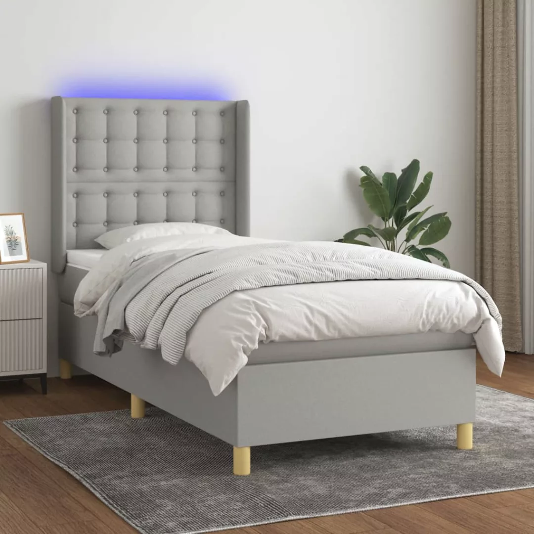 vidaXL Bettgestell Boxspringbett mit Matratze LED Hellgrau 100x200 cm Stoff günstig online kaufen