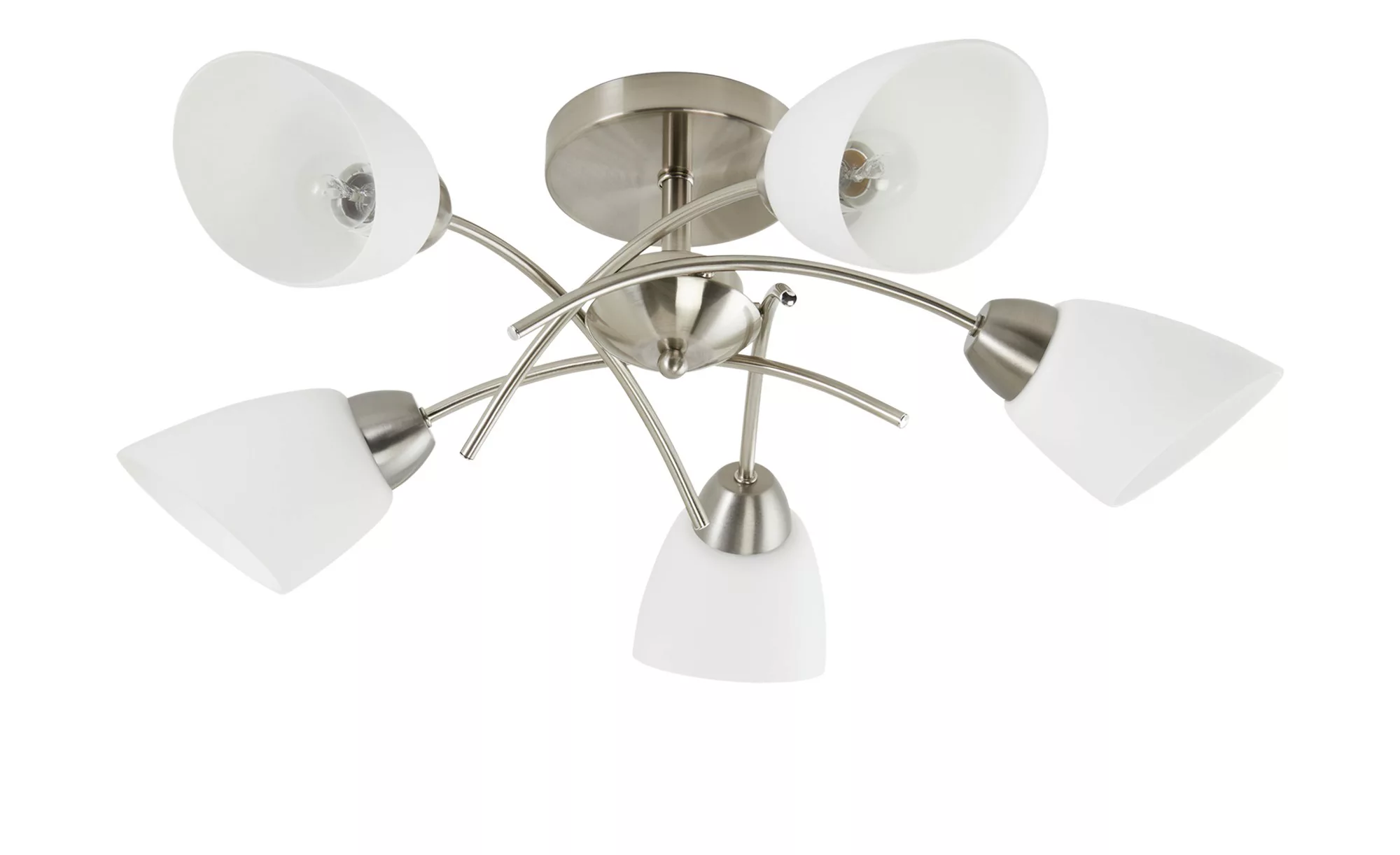 Deckenleuchte, 5-flammig, Nickel-matt, Glas weiß - silber - 29 cm - Lampen günstig online kaufen